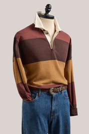 Mornington Rugby Shirt - Maroon/Brown/Ochre Stripe: Pre-Order