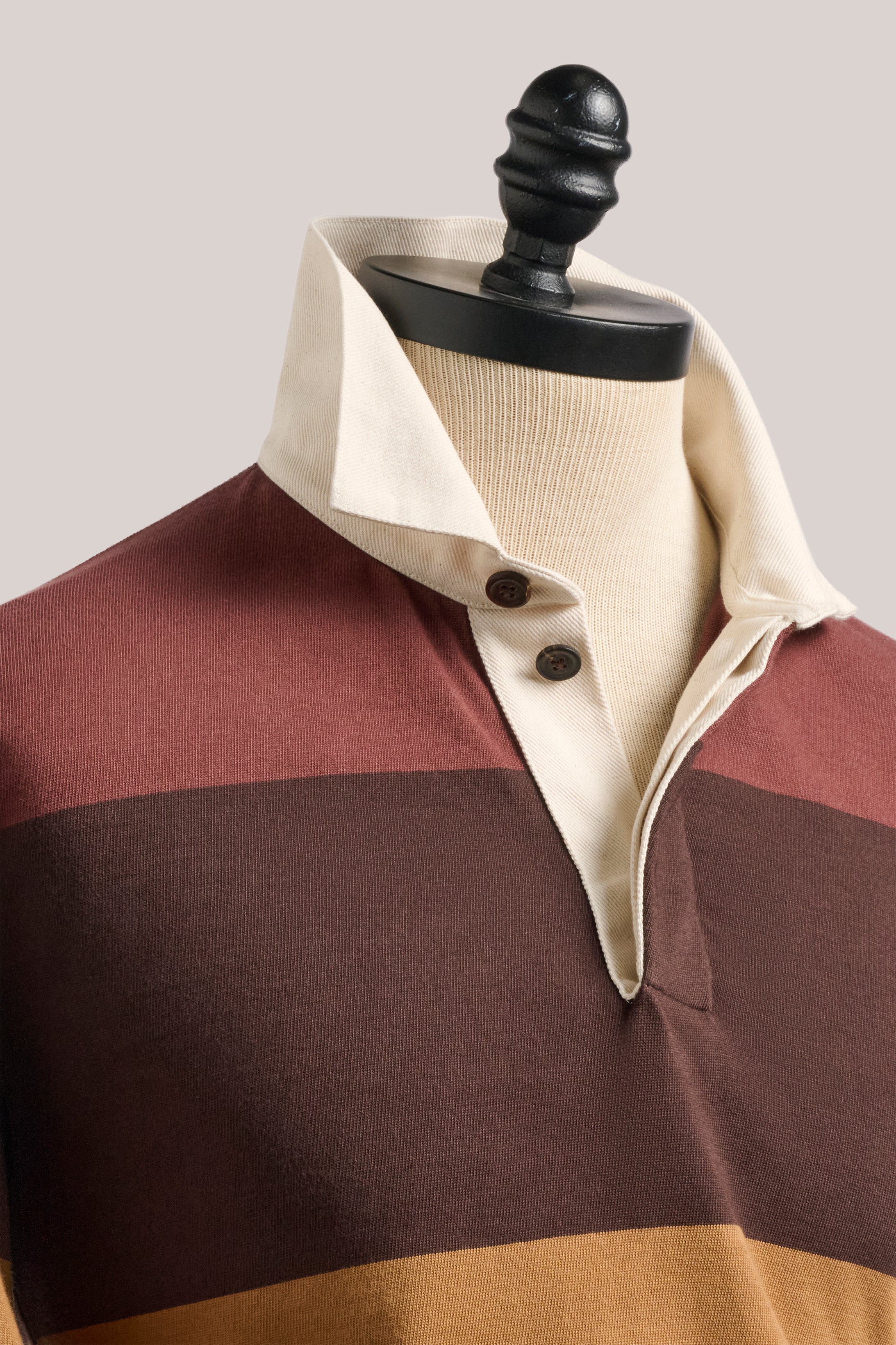 Mornington Rugby Shirt - Cotton - Burgundy/Ochre/Chocolate
