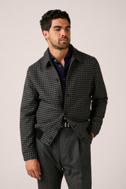 Macedon Bomber Jacket - Wool - Black and Grey Check