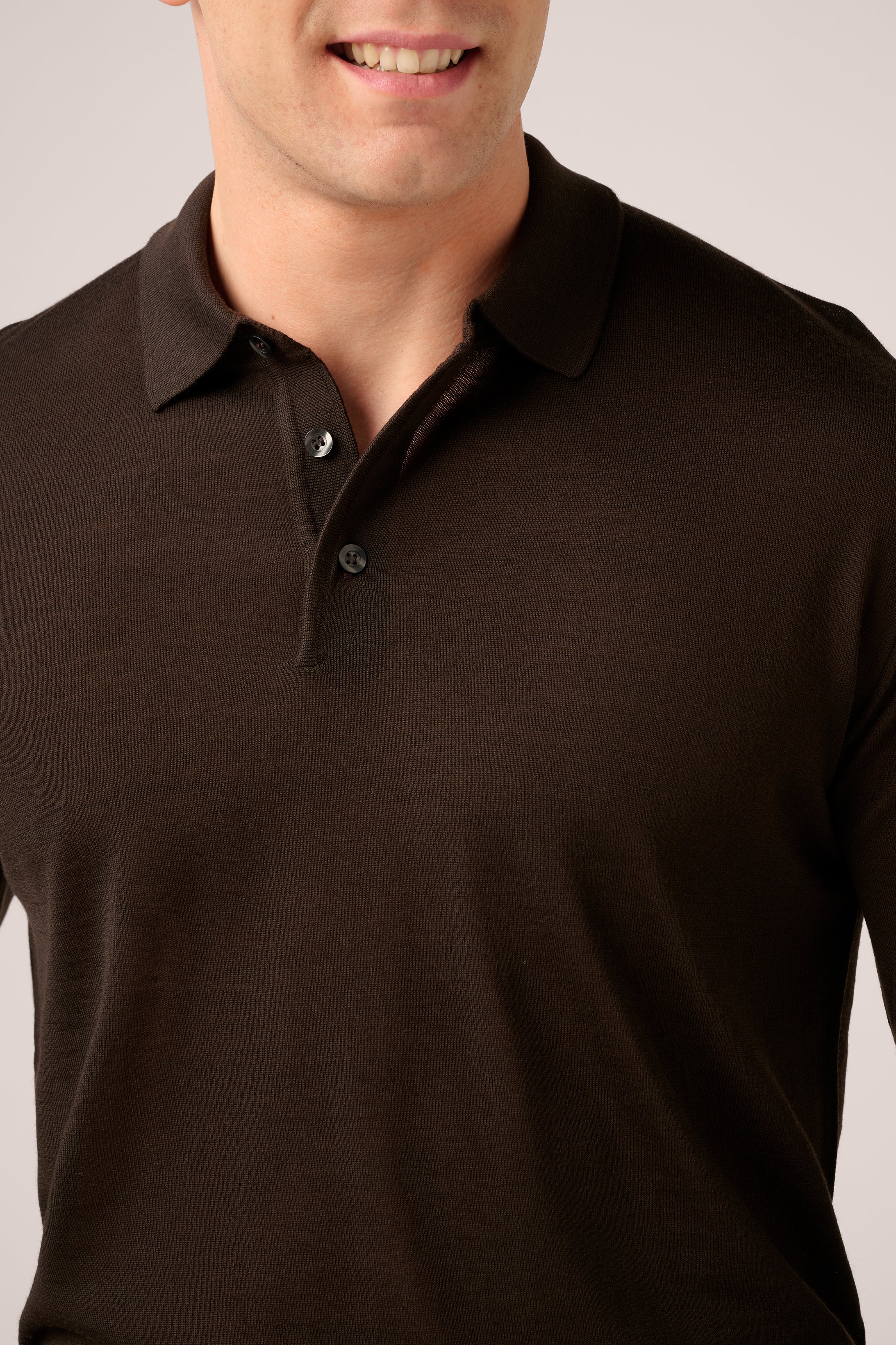 Rye Paperweight Merino Long Sleeve Polo - Espresso