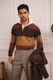 Mornington Rugby Shirt - Maroon/Brown/Ochre Stripe