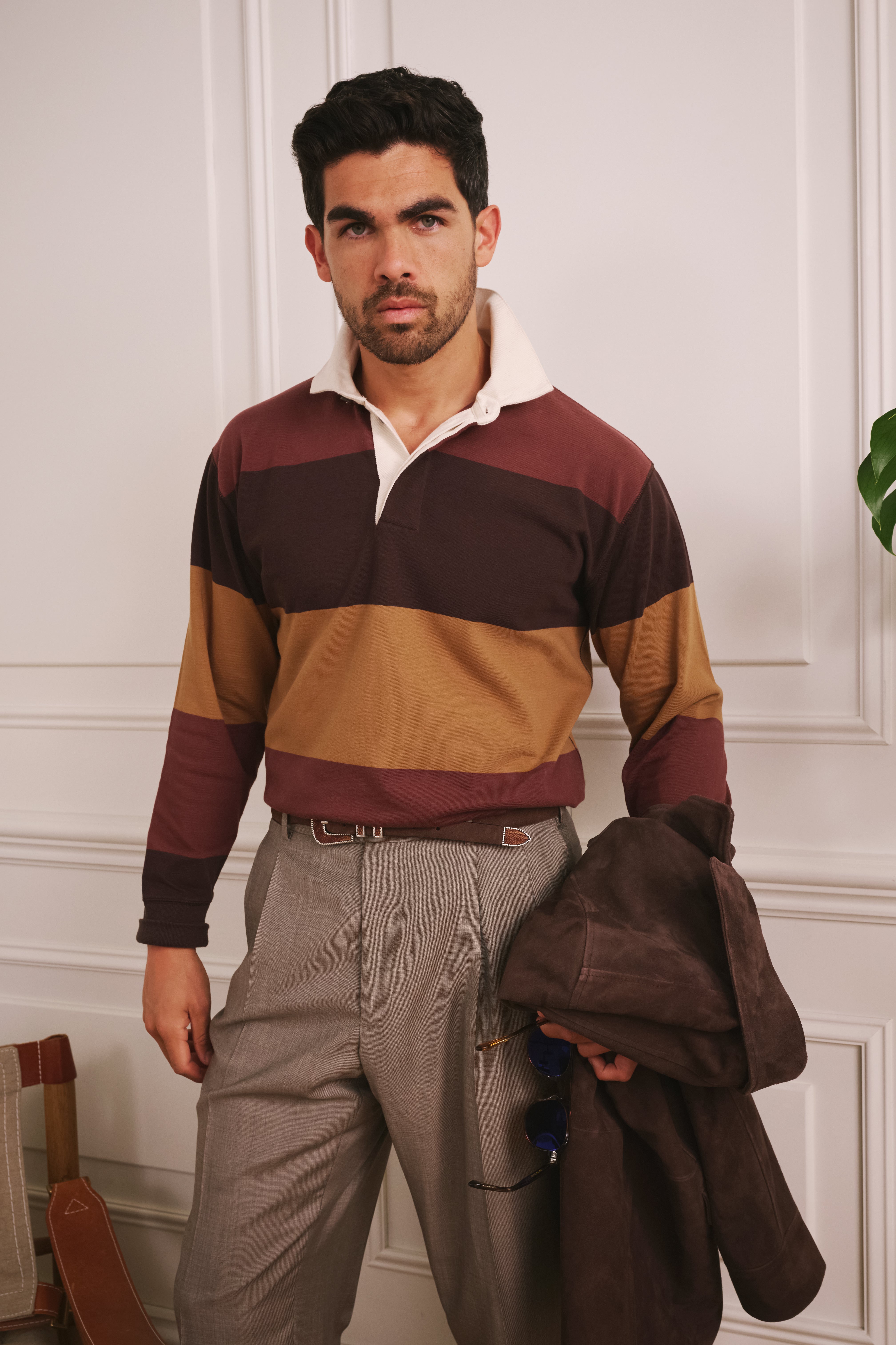 Mornington Rugby Shirt - Cotton - Burgundy/Ochre/Chocolate