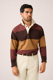 Mornington Rugby Shirt - Maroon/Brown/Ochre Stripe