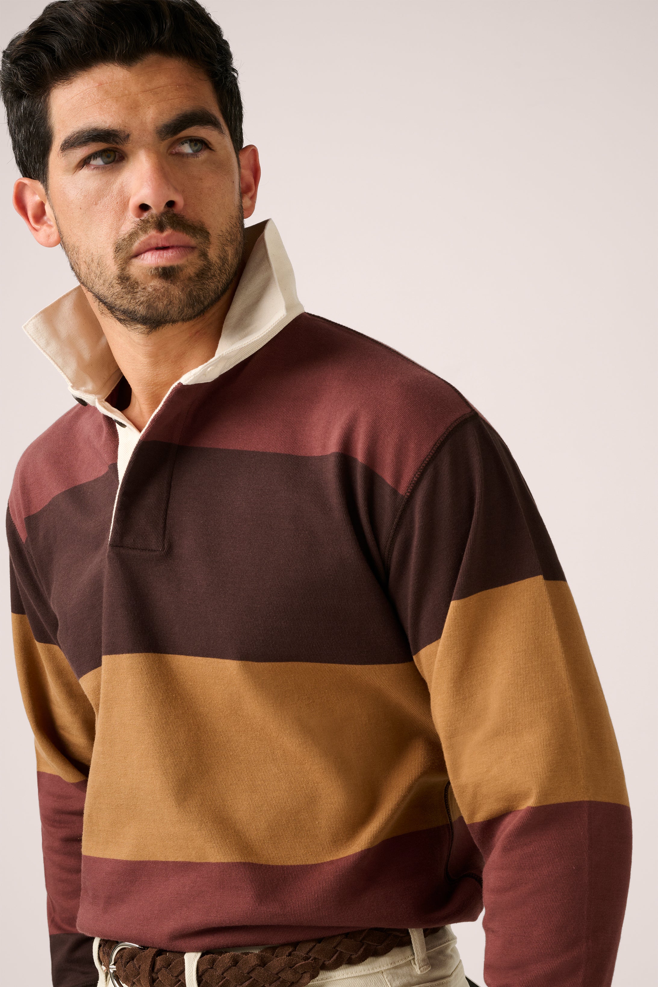Mornington Rugby Shirt - Maroon/Brown/Ochre Stripe