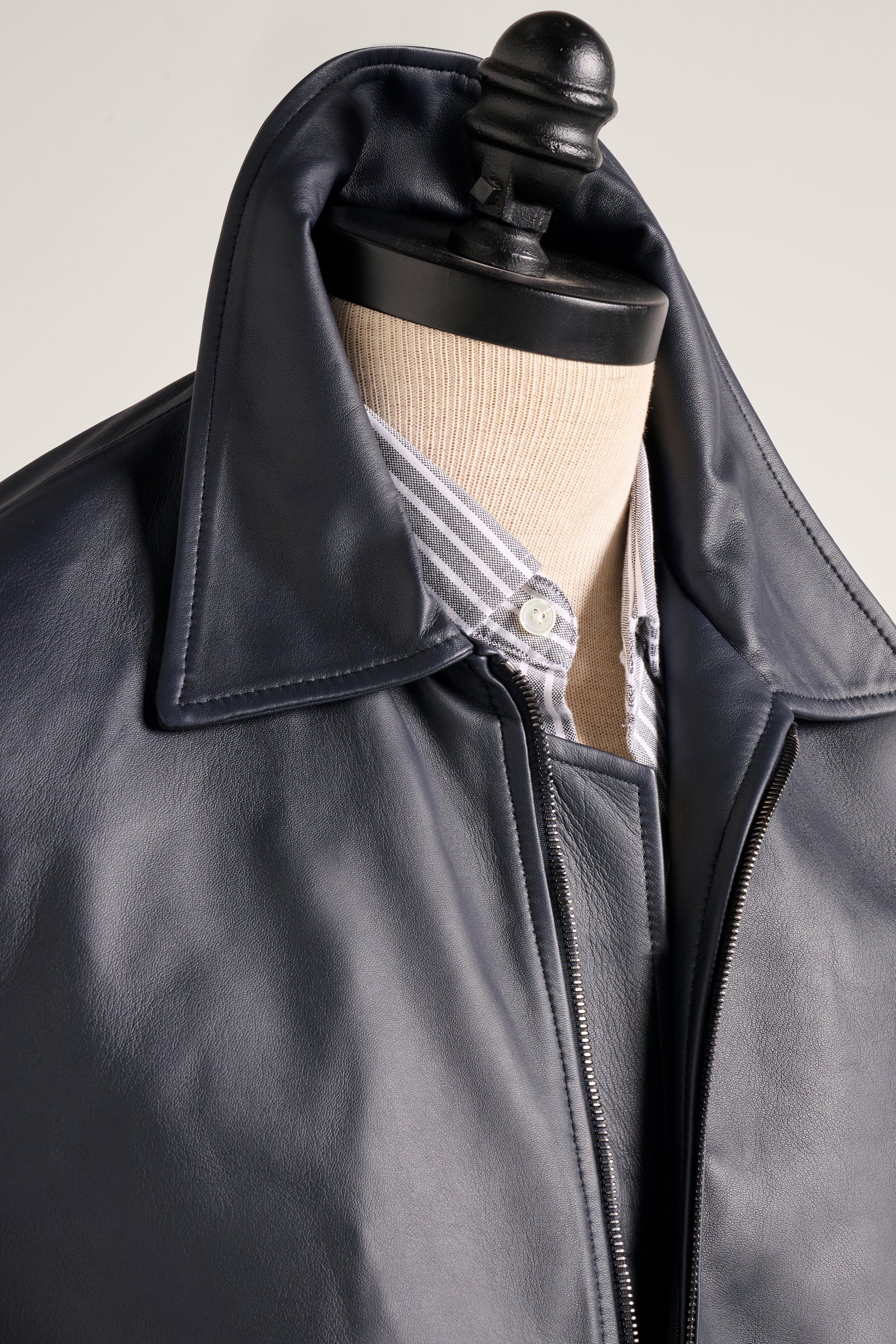 Leather Bomber -  Navy