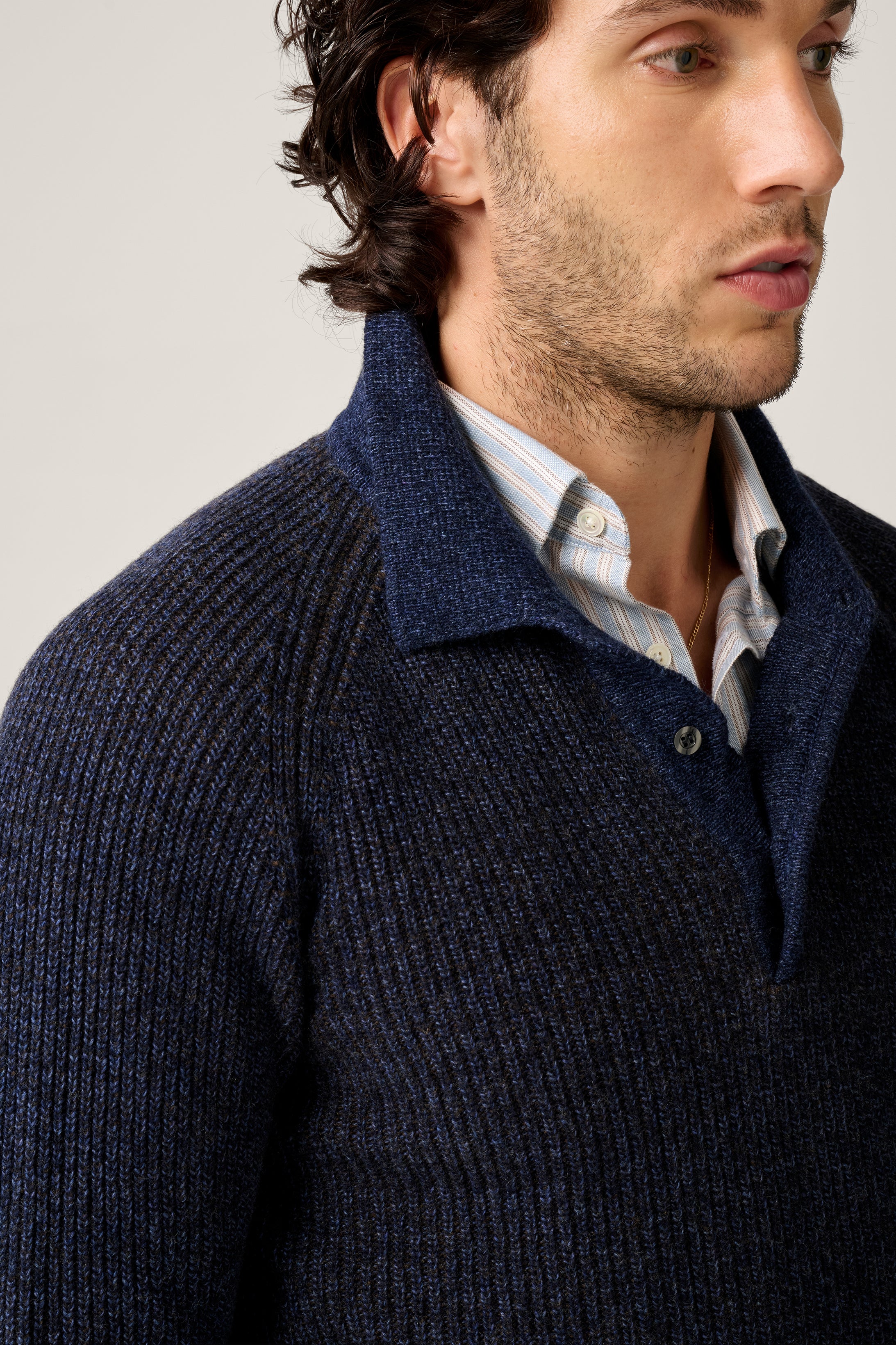 Merricks - Cashmere Polo - Melange Navy Brown