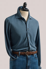 Noosa Long Sleeved Pique Cotton Shirt- Indigo