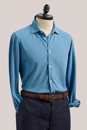 Noosa Long Sleeved Pique Cotton Shirt - Sky