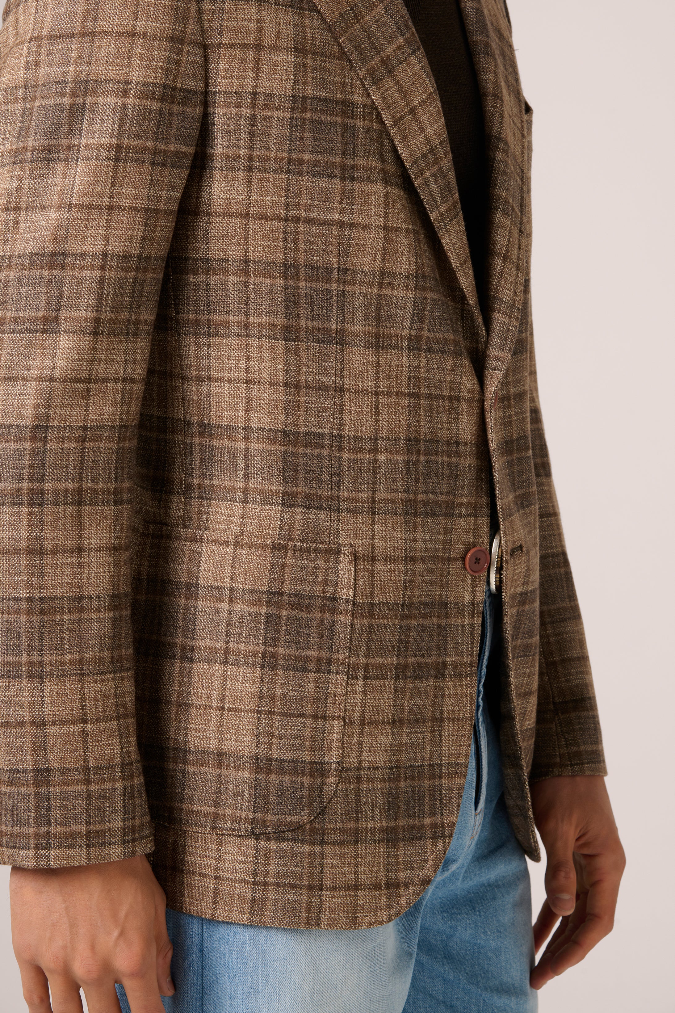 Naples Blazer - Wool, Silk & Cashmere - Light Brown Madras Check