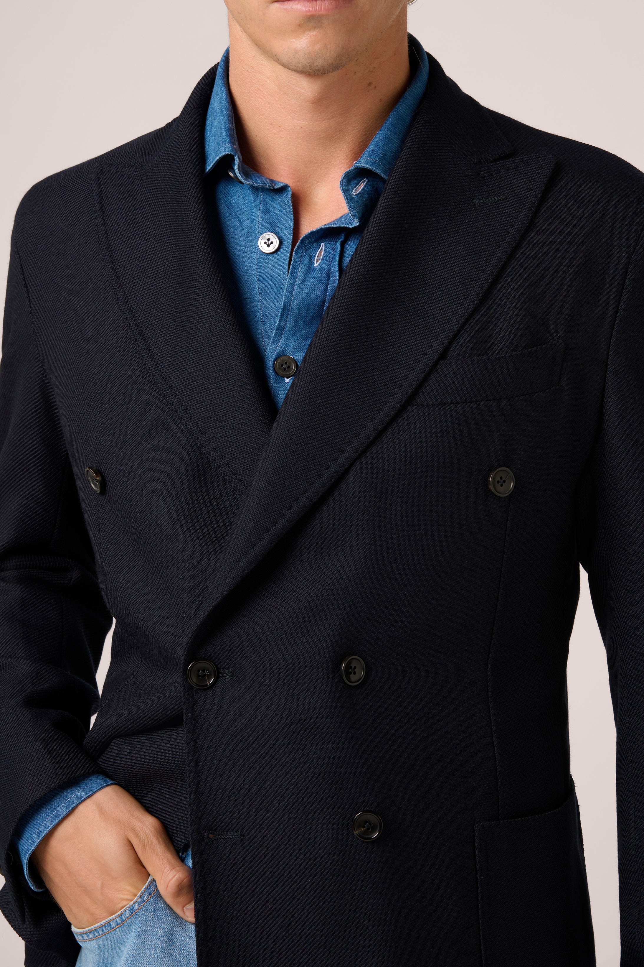 Naples Blazer Double Breated -Navy Wool Twill