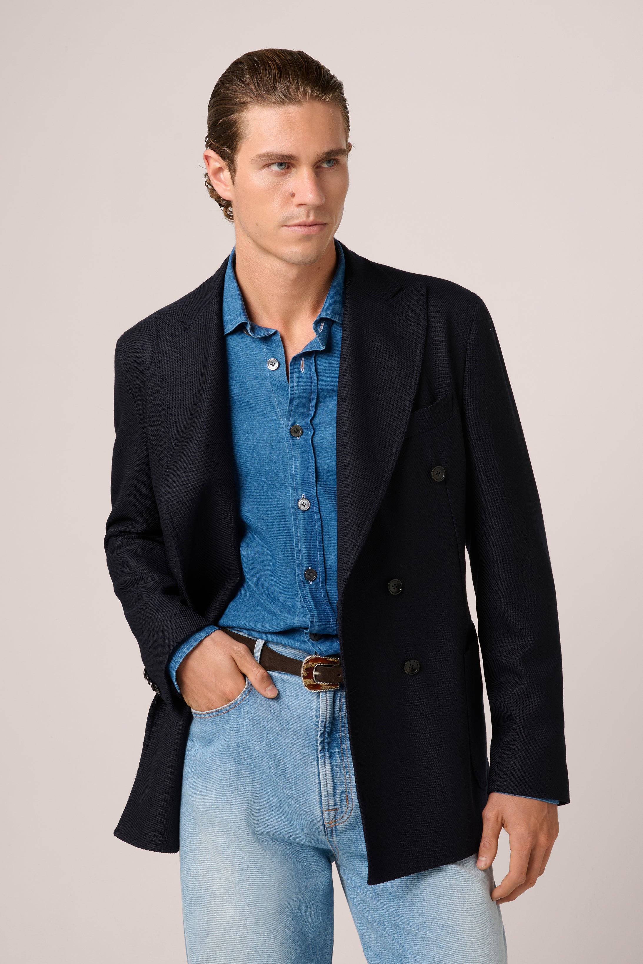 Naples Blazer Double Breated -Navy Wool Twill