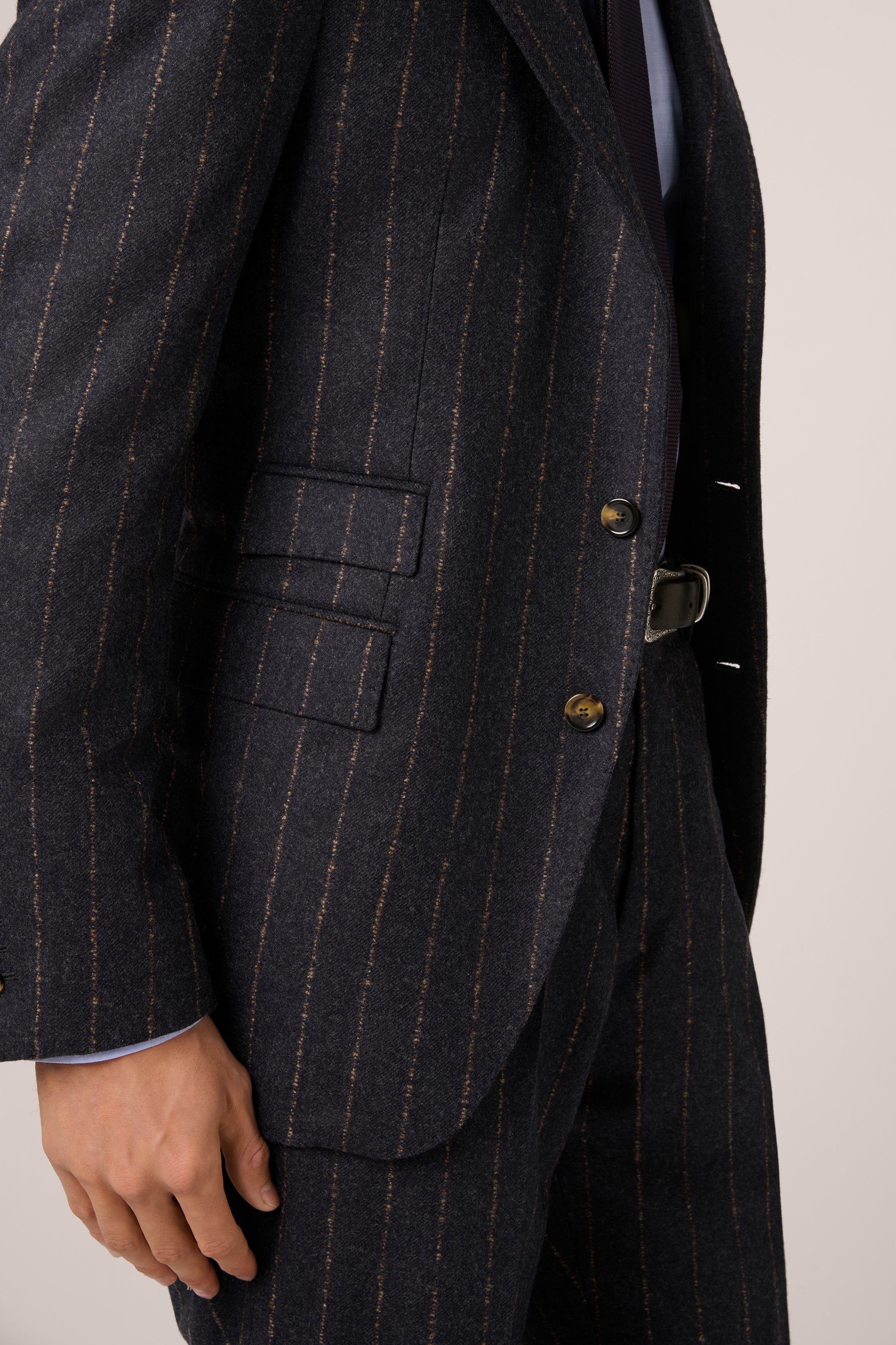 Naples Single-Breasted Suit - Wool/Cashmere - Navy & Sand Chalk Stripe
