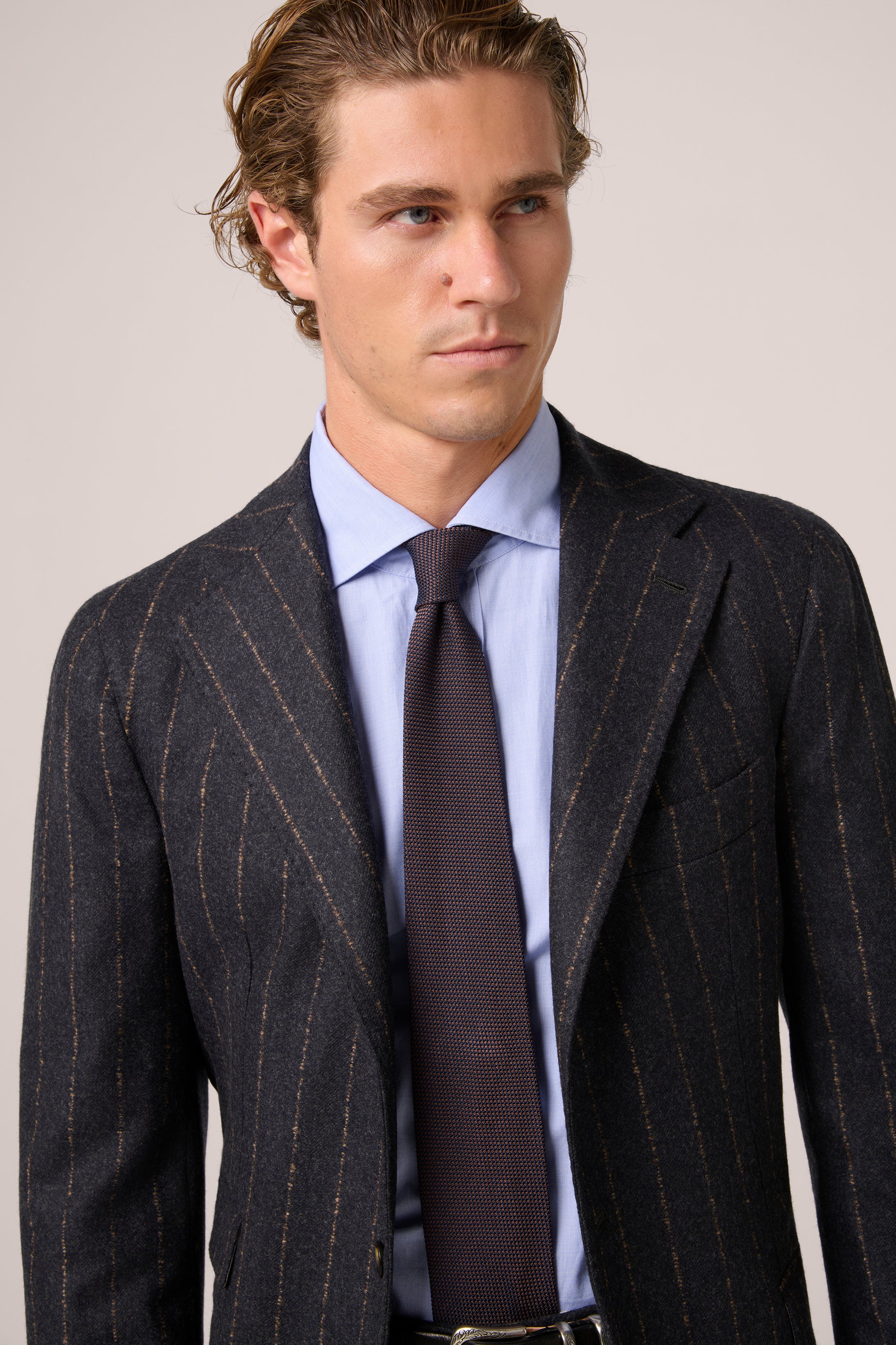Naples Single-Breasted Suit - Wool/Cashmere - Navy & Sand Chalk Stripe