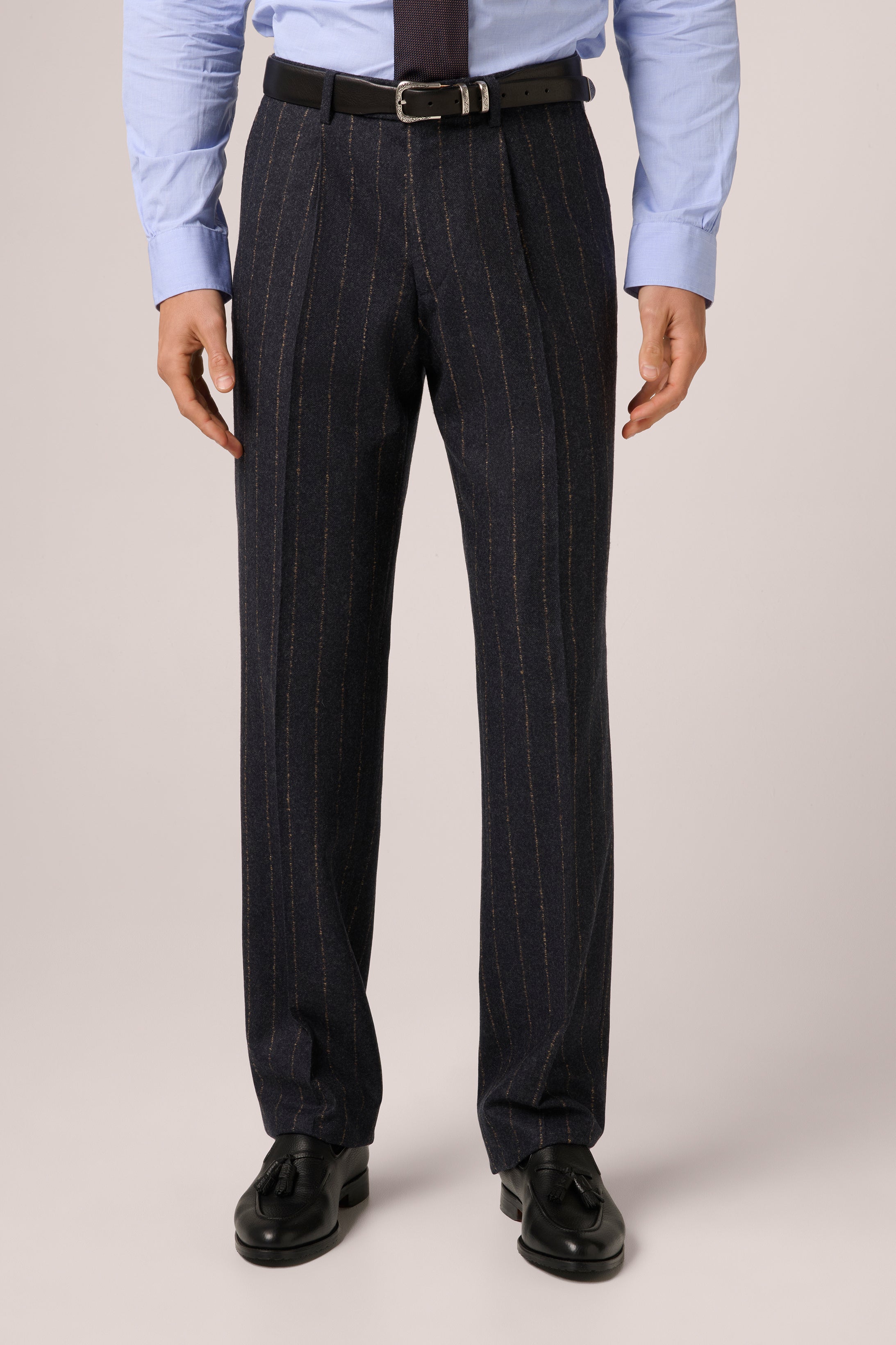 Naples Suit Trouser - Wool/Cashmere - Navy & Sand Chalk Stripe