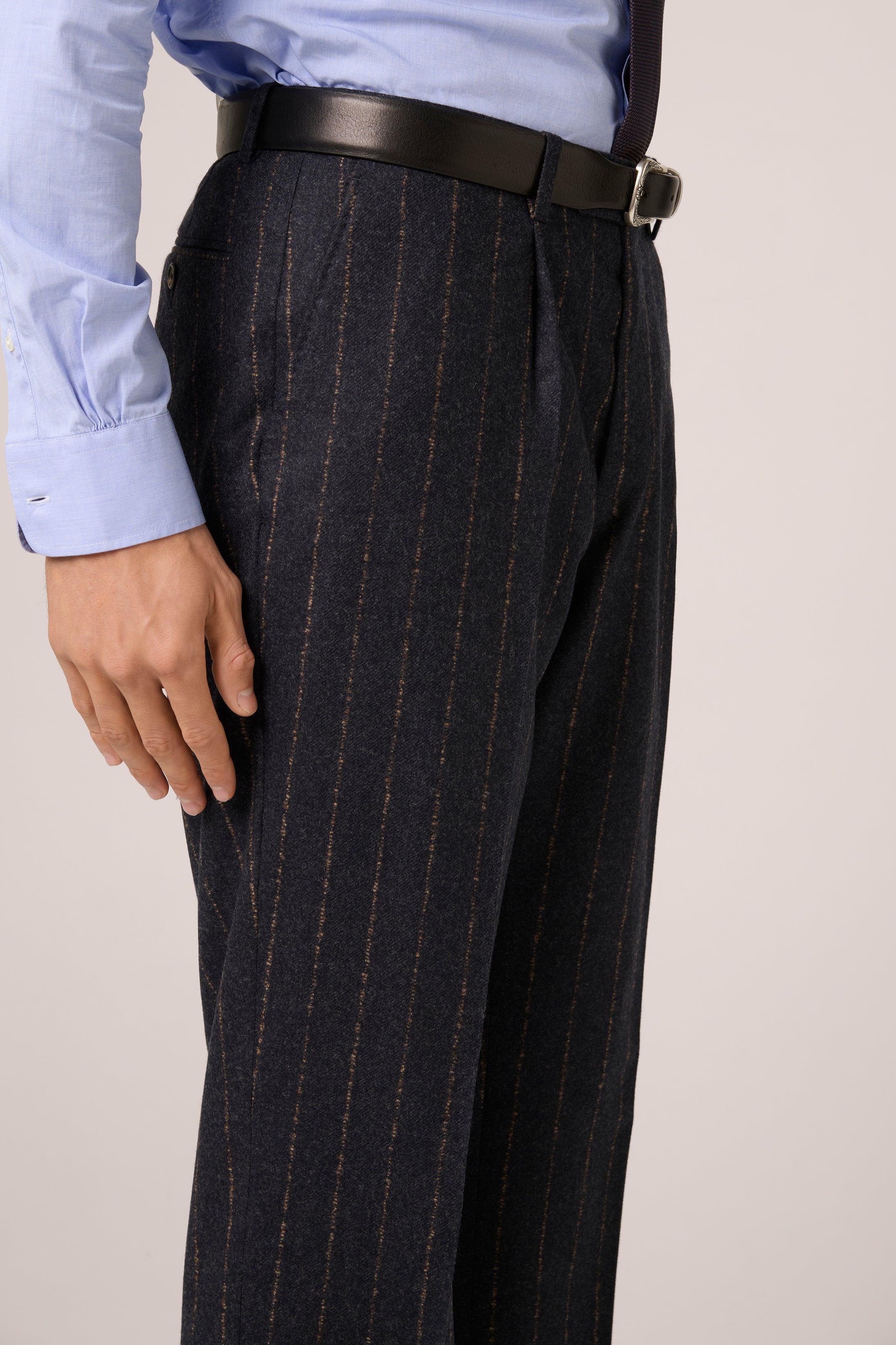 Naples Single-Breasted Suit - Wool/Cashmere - Navy & Sand Chalk Stripe