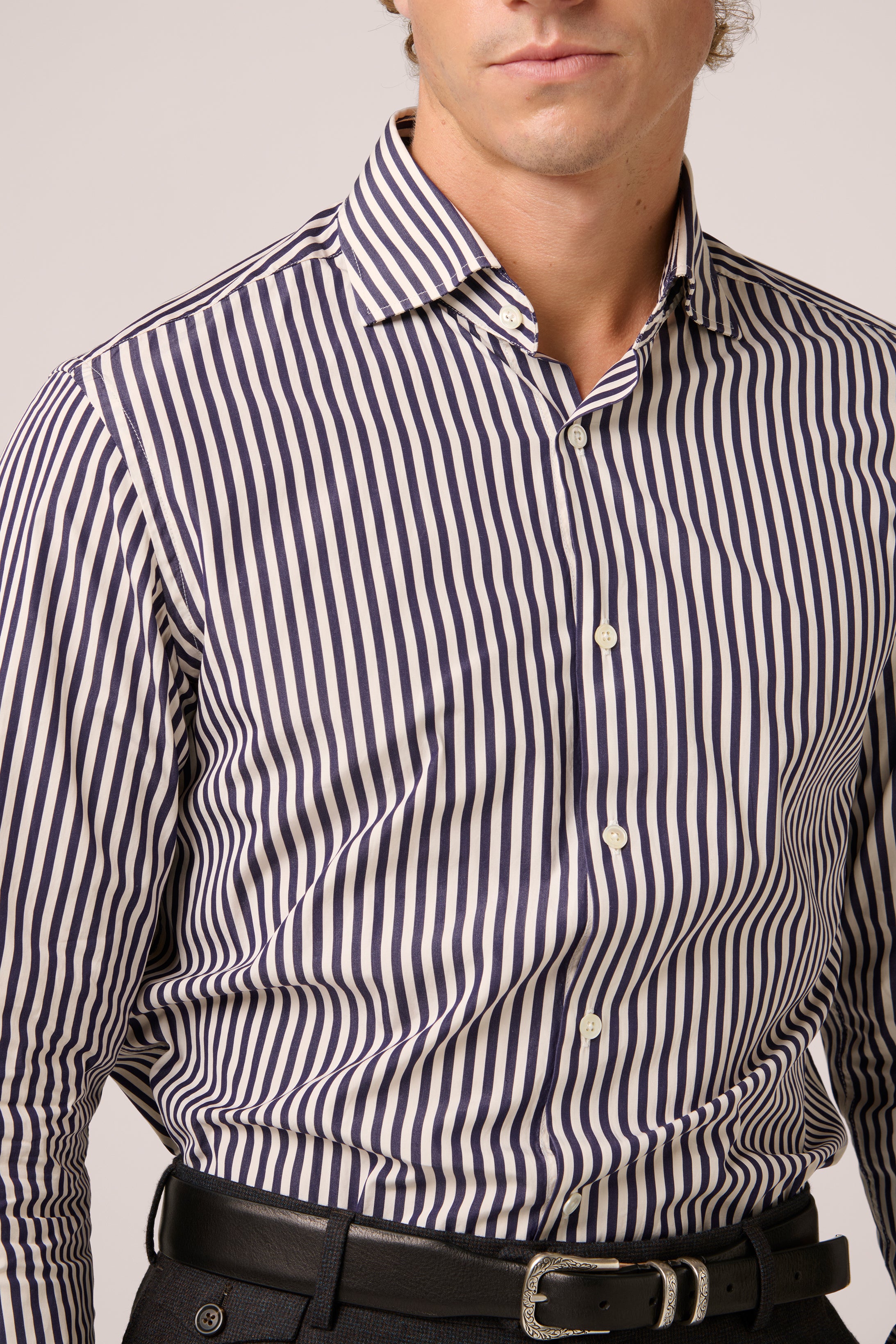 Somelos Work Shirt - Cotton - Navy & White Stripe
