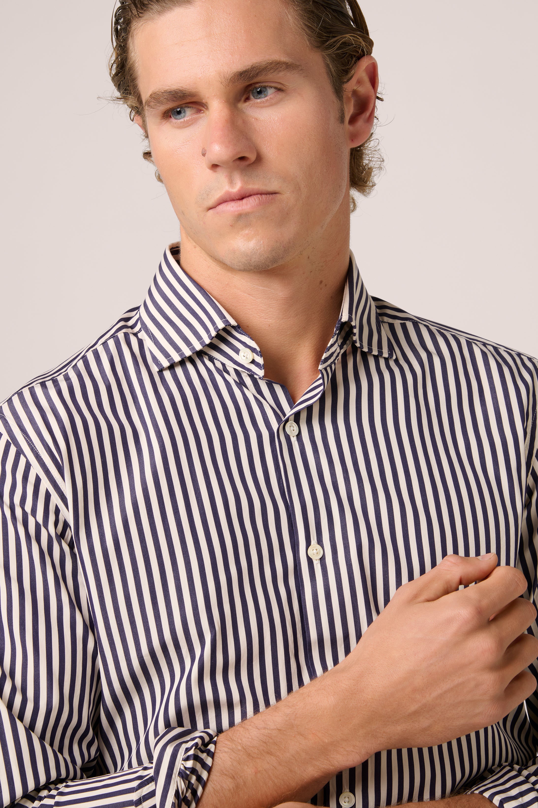 Somelos Work Shirt - Cotton - Navy & White Stripe