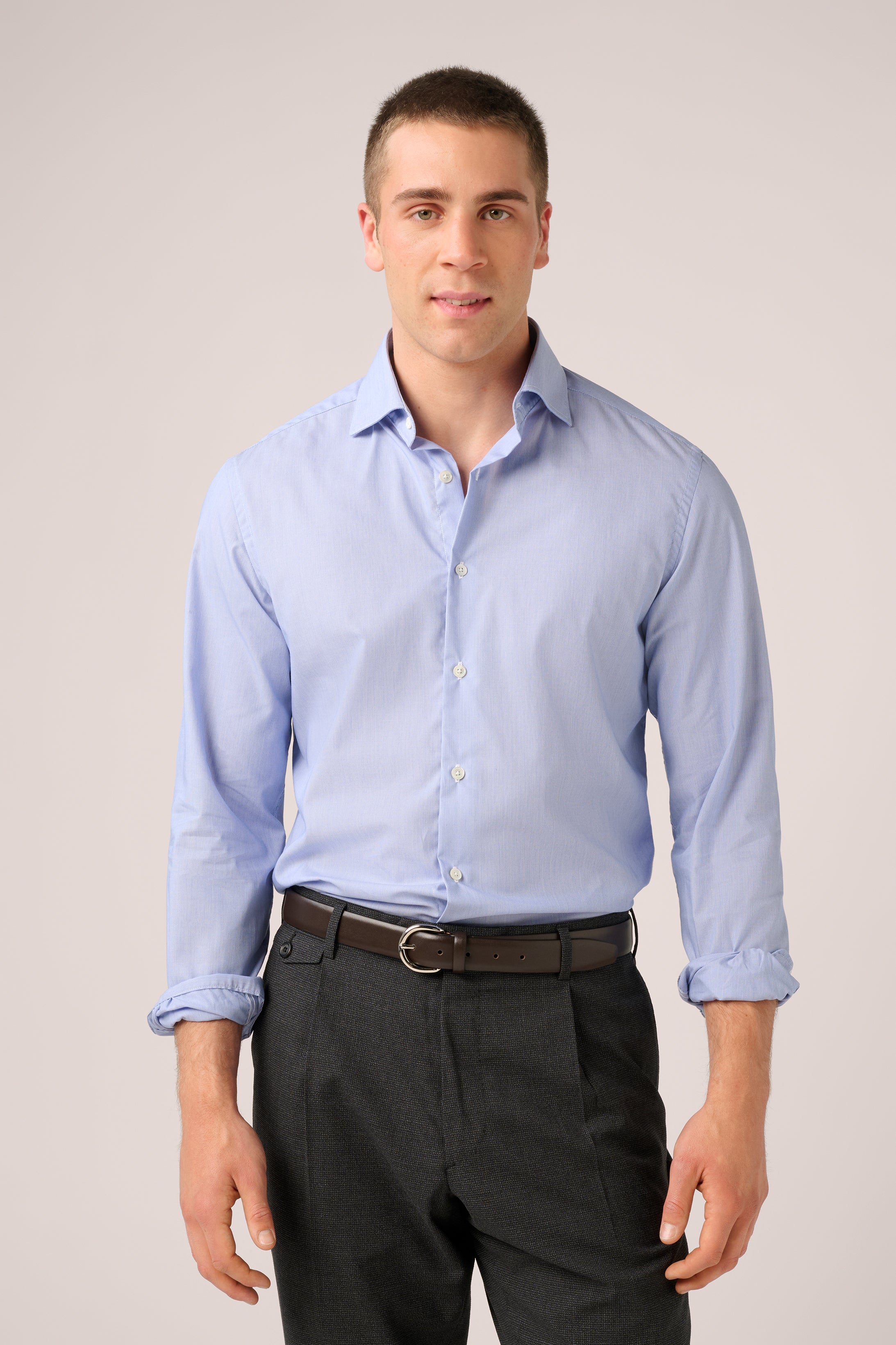 Italian Travel Shirt - Easy Care Italian Cotton - Cornflower Blue