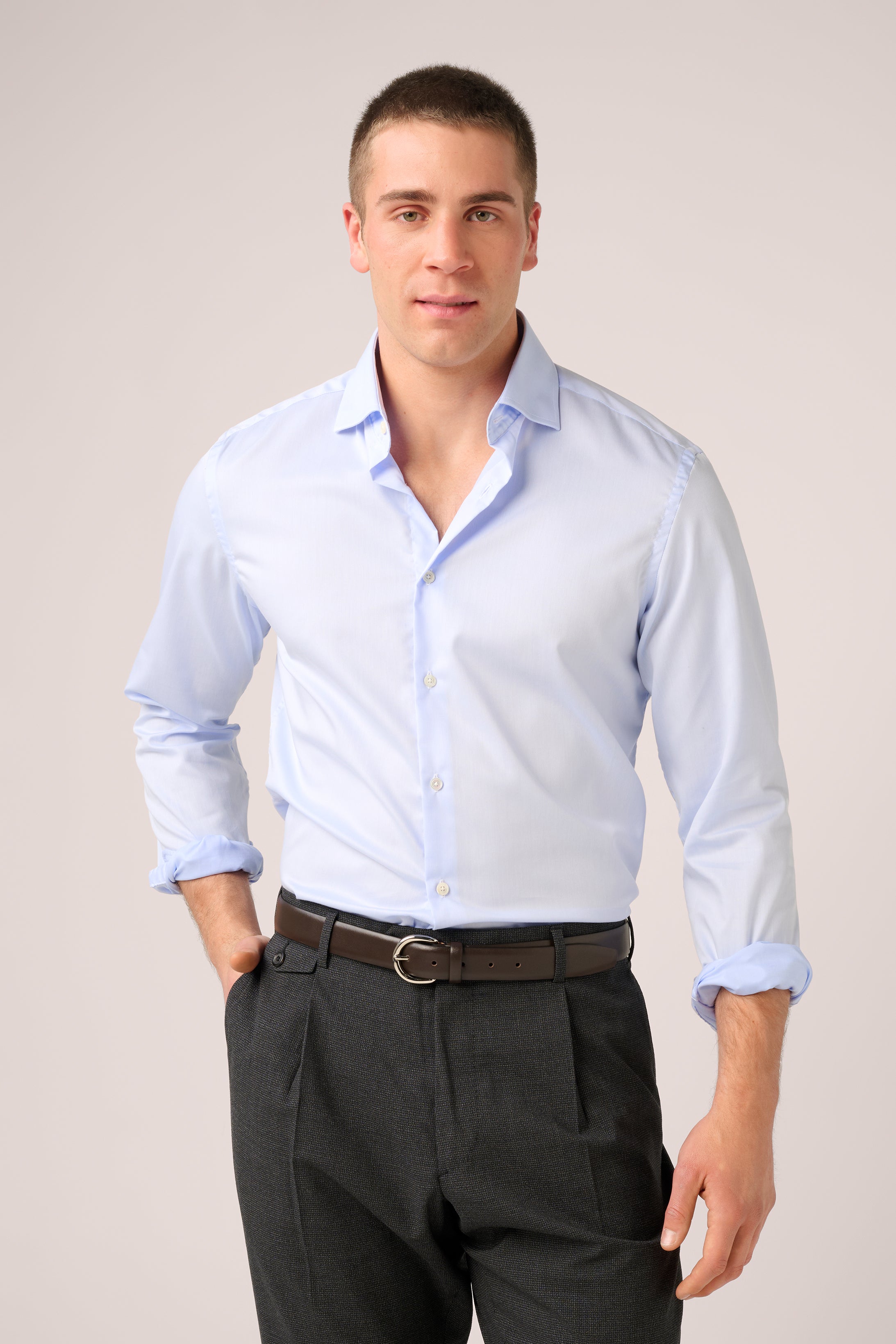 Italian Travel Shirt - Easy Care Italian Cotton - Sky Blue