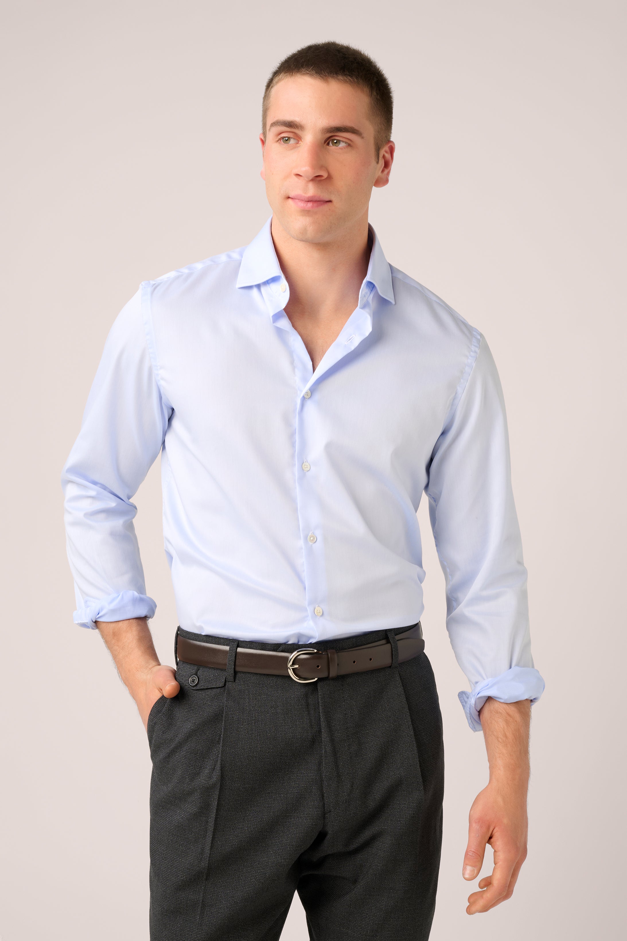 Italian Travel Shirt - Easy Care Italian Cotton - Sky Blue
