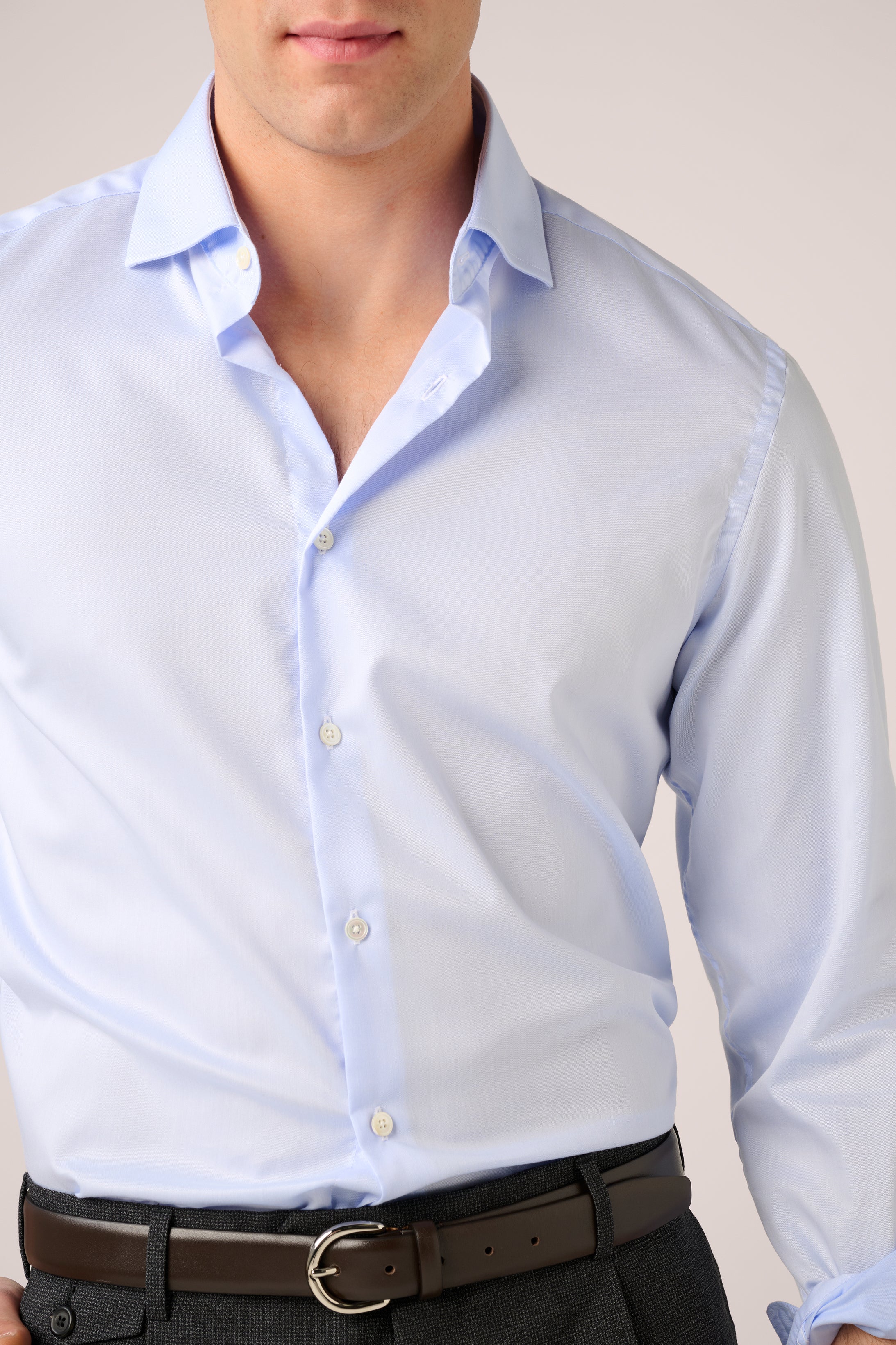 Italian Travel Shirt - Easy Care Italian Cotton - Sky Blue