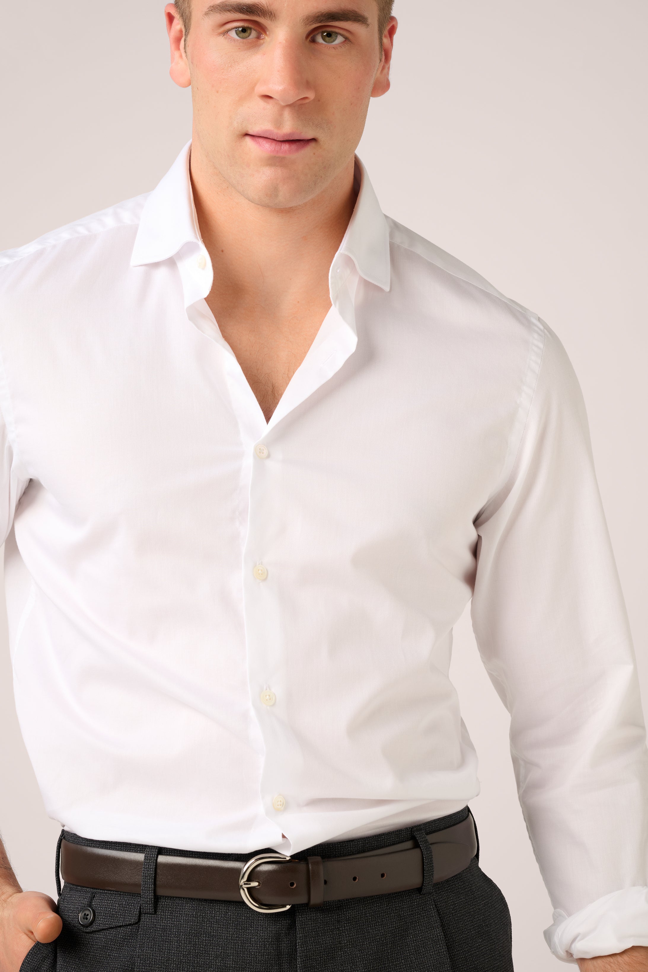 Italian Travel Shirt - Easy Care Italian Cotton - White
