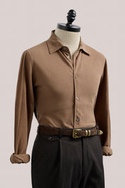 Noosa Long Sleeved Pique Cotton Shirt- Camel