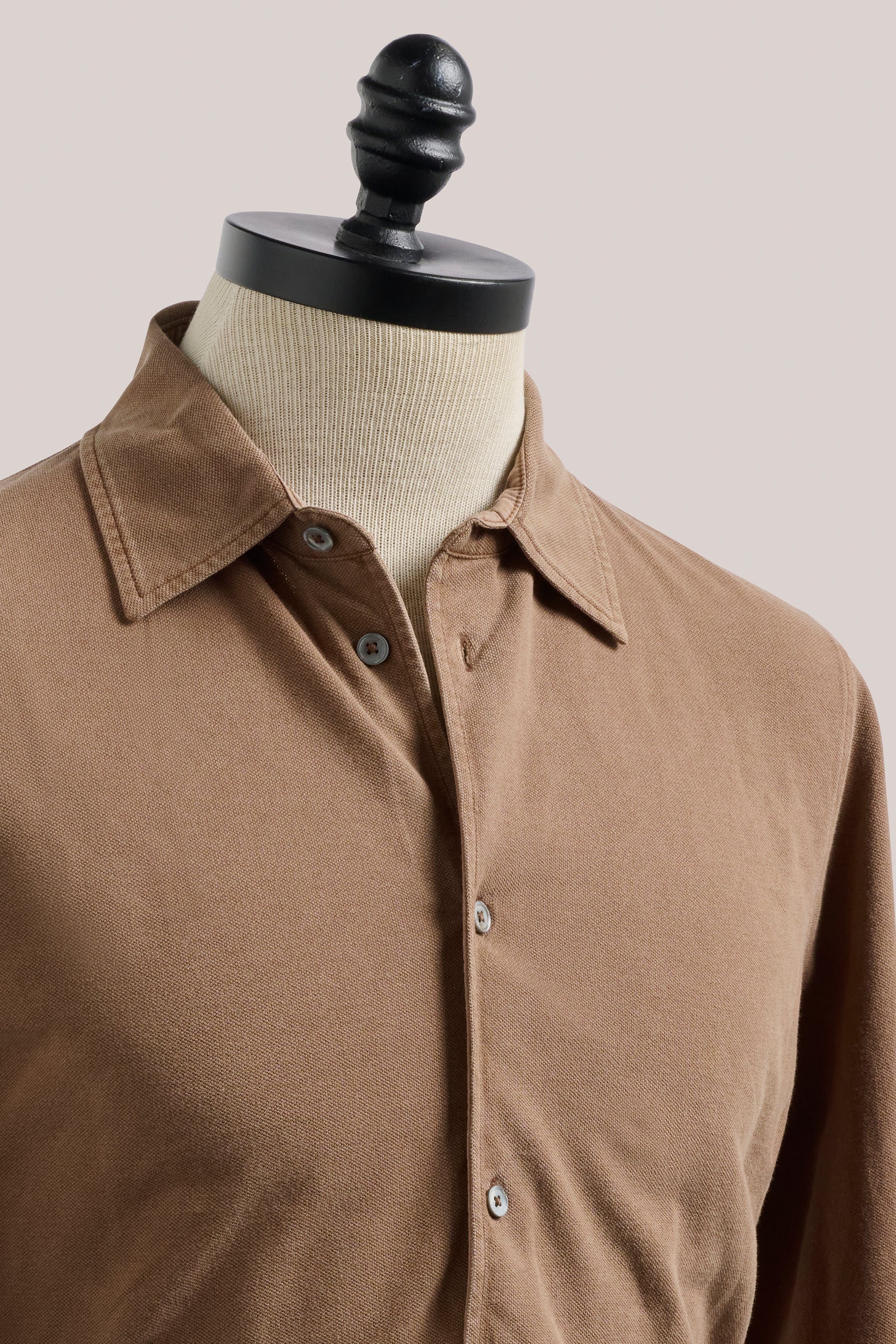 Noosa Long Sleeved Pique Cotton Shirt- Camel