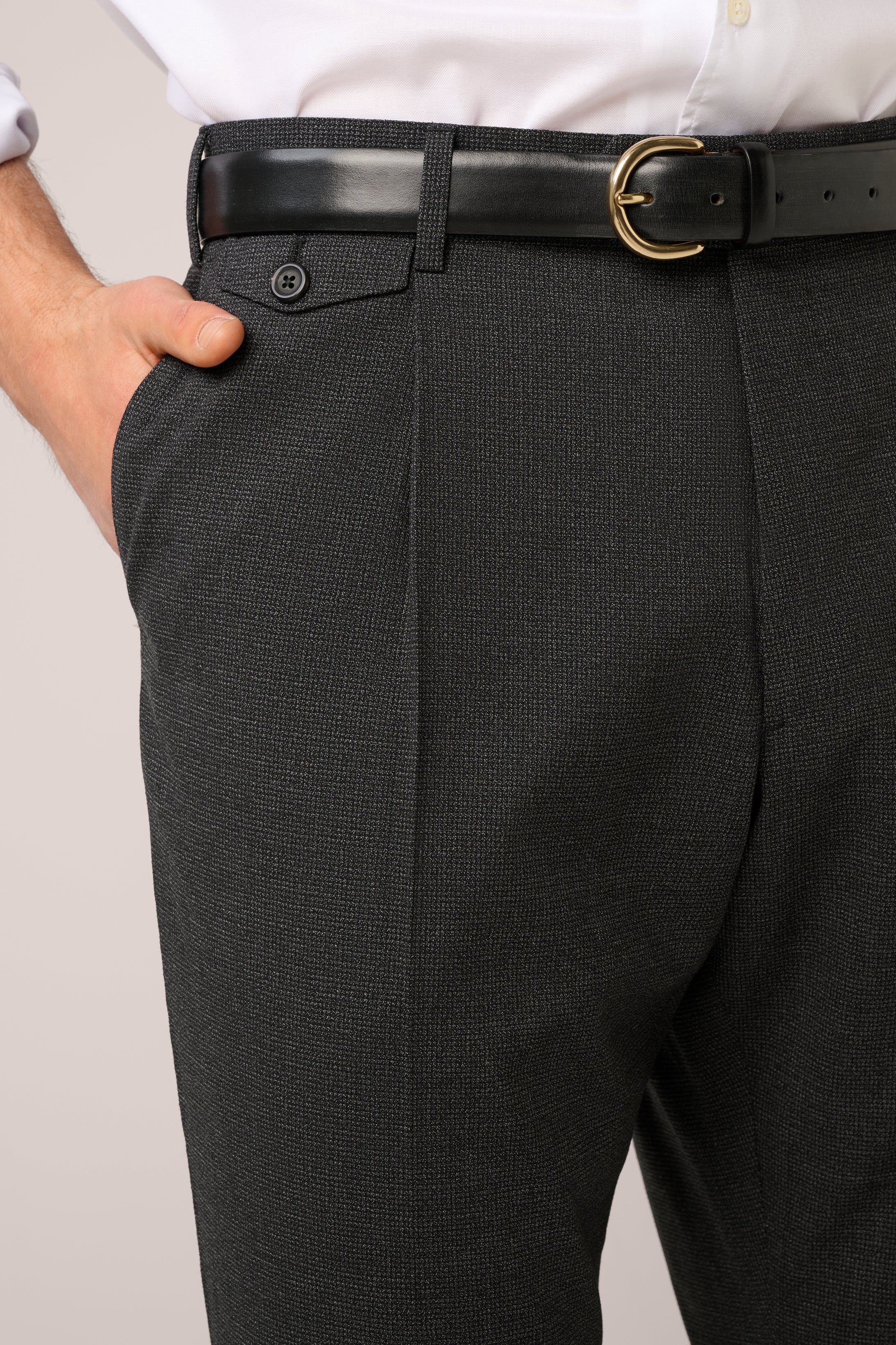 Hopsack Trouser - Italian Wool - Charcoal Grey