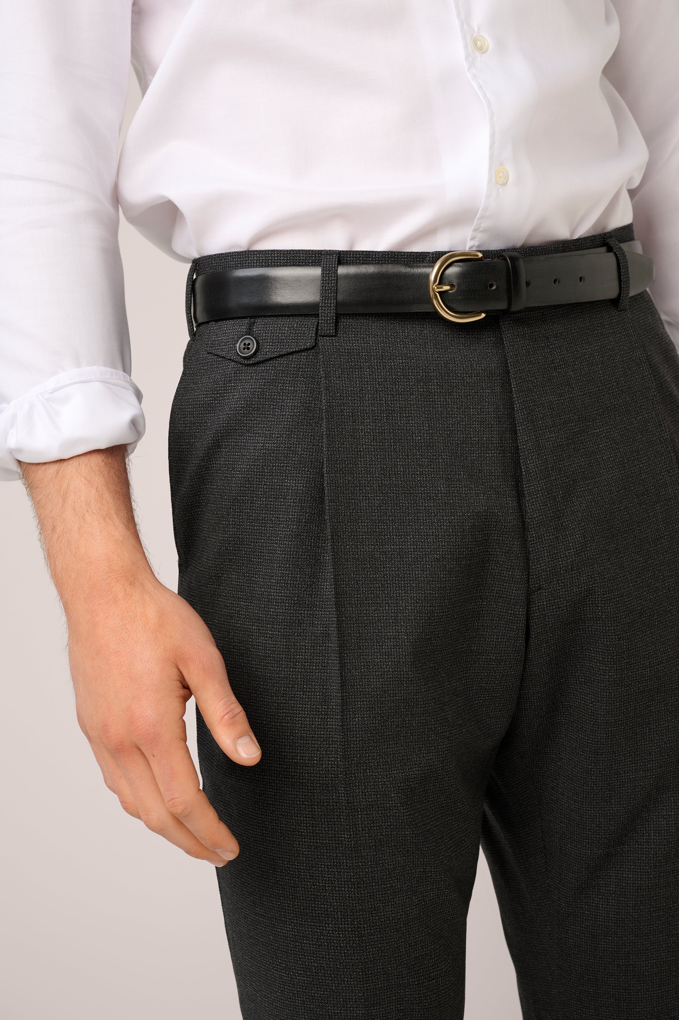 Hopsack Trouser - Italian Wool - Charcoal Grey