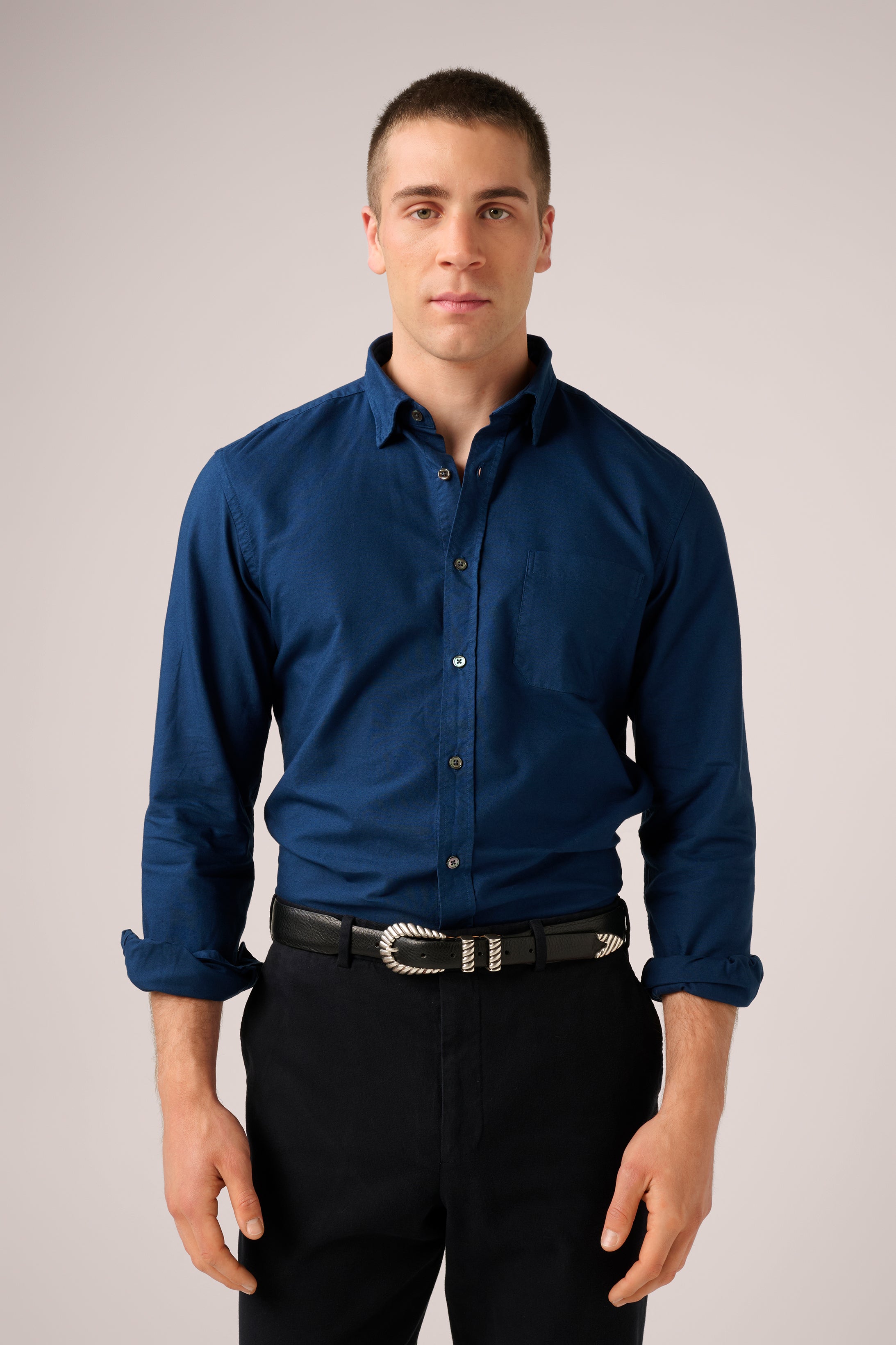 Oxford Shirt - Garment-Dyed Cotton - Navy Blue