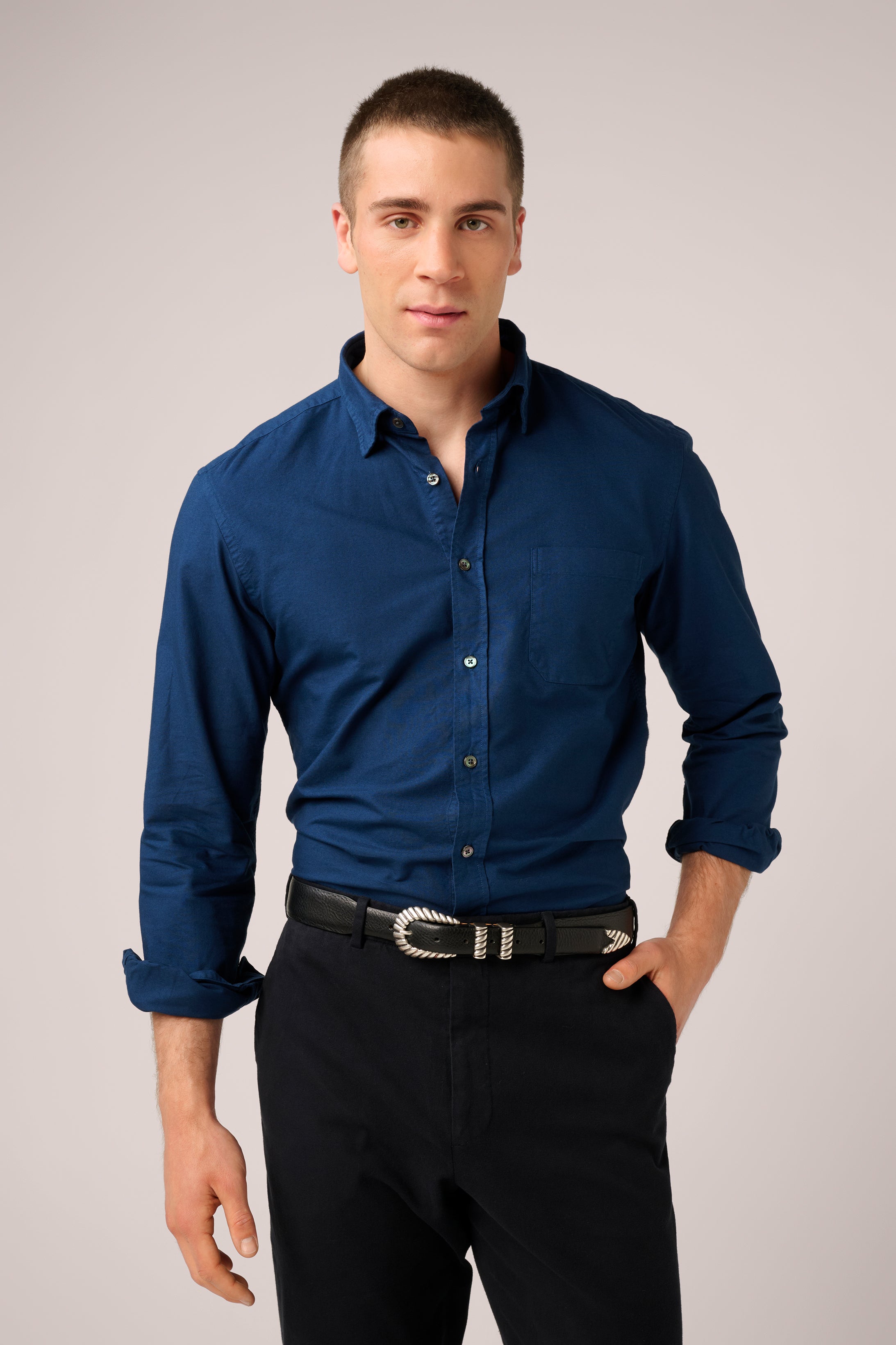 Oxford Shirt - Garment-Dyed Cotton - Navy Blue