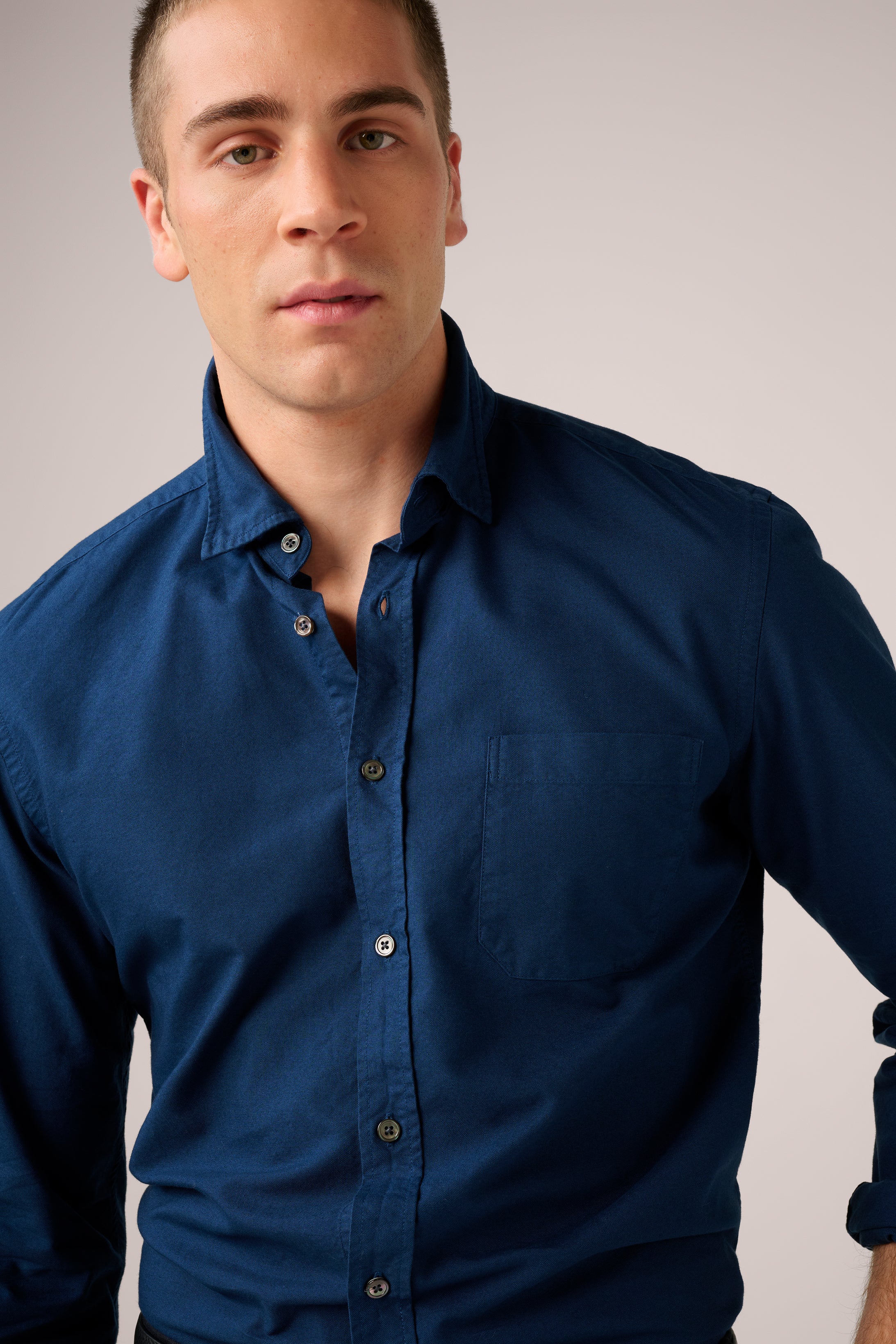 Oxford Shirt - Garment-Dyed Cotton - Navy Blue