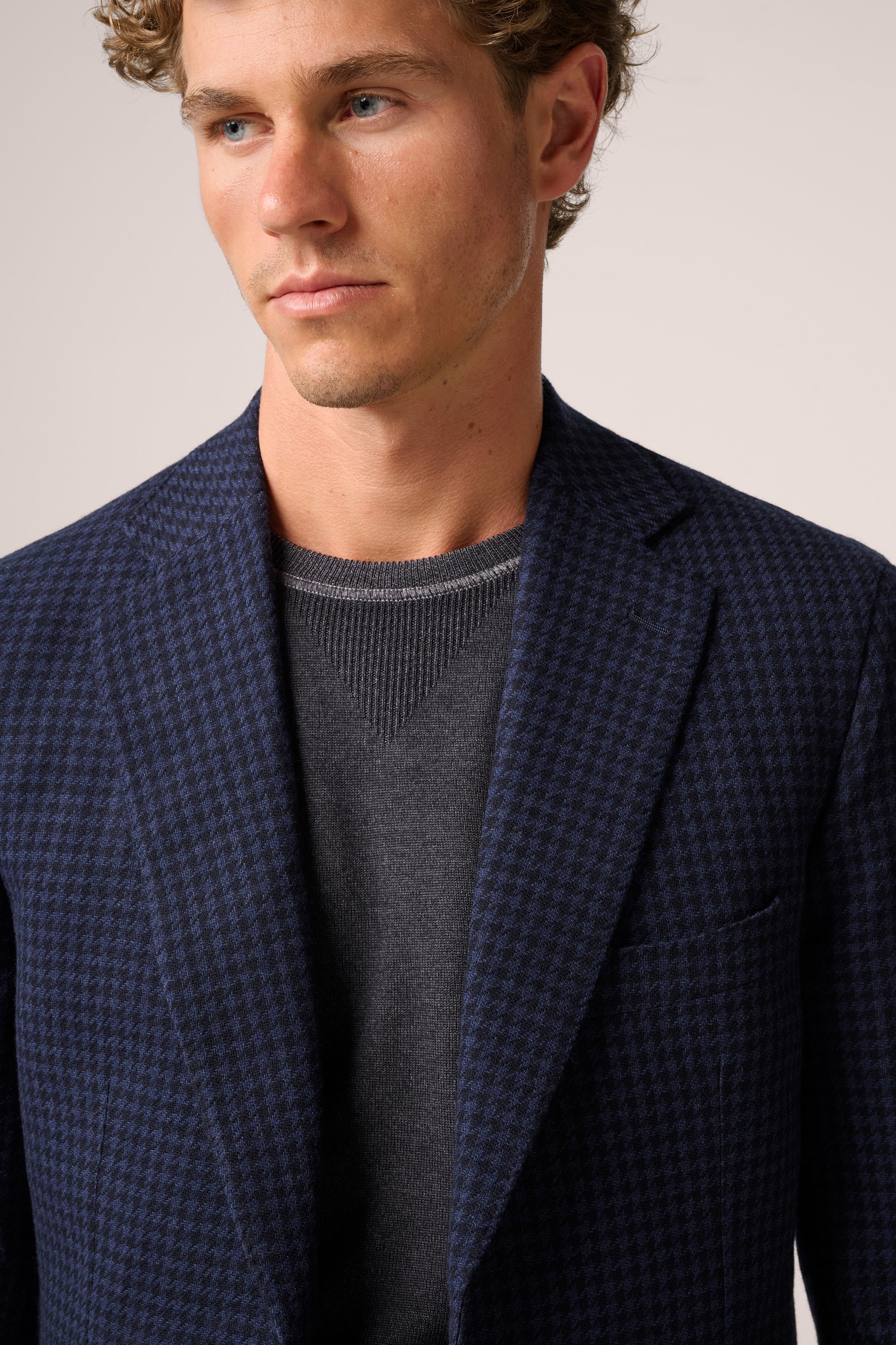 Apollo Blazer - Wool and Silk - Navy and Black Houndstooth