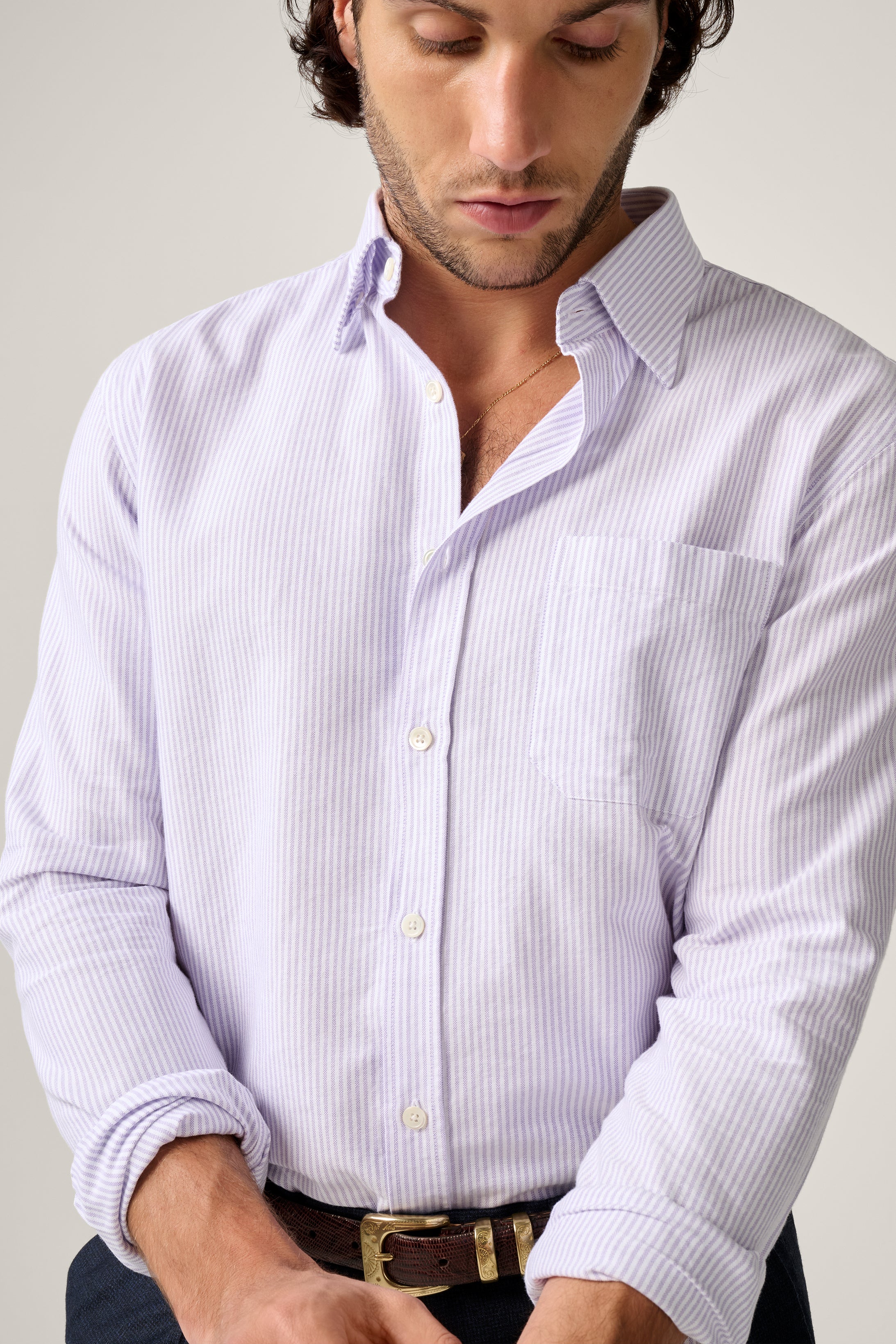 Fenner Essential Oxford Shirt - Lavender Stripe