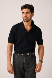 Prince of Wales Knit Polo - Black/Navy