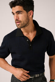 Prince of Wales Knit Polo - Black/Navy