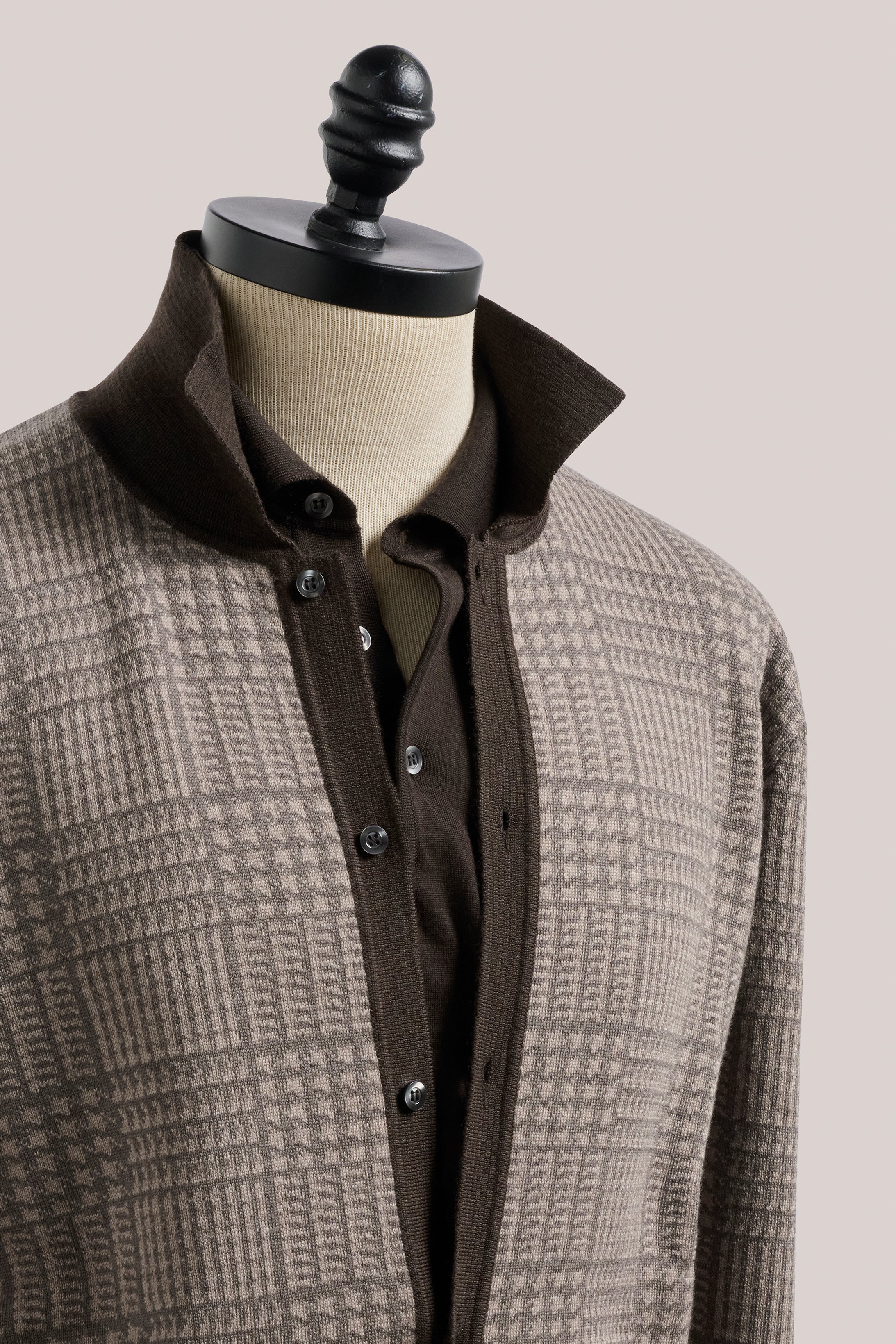 Prince of Wales Polo Cardigan - Chocolate