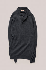 Hampden Merino Wool Long Sleeved Polo - Anthracite