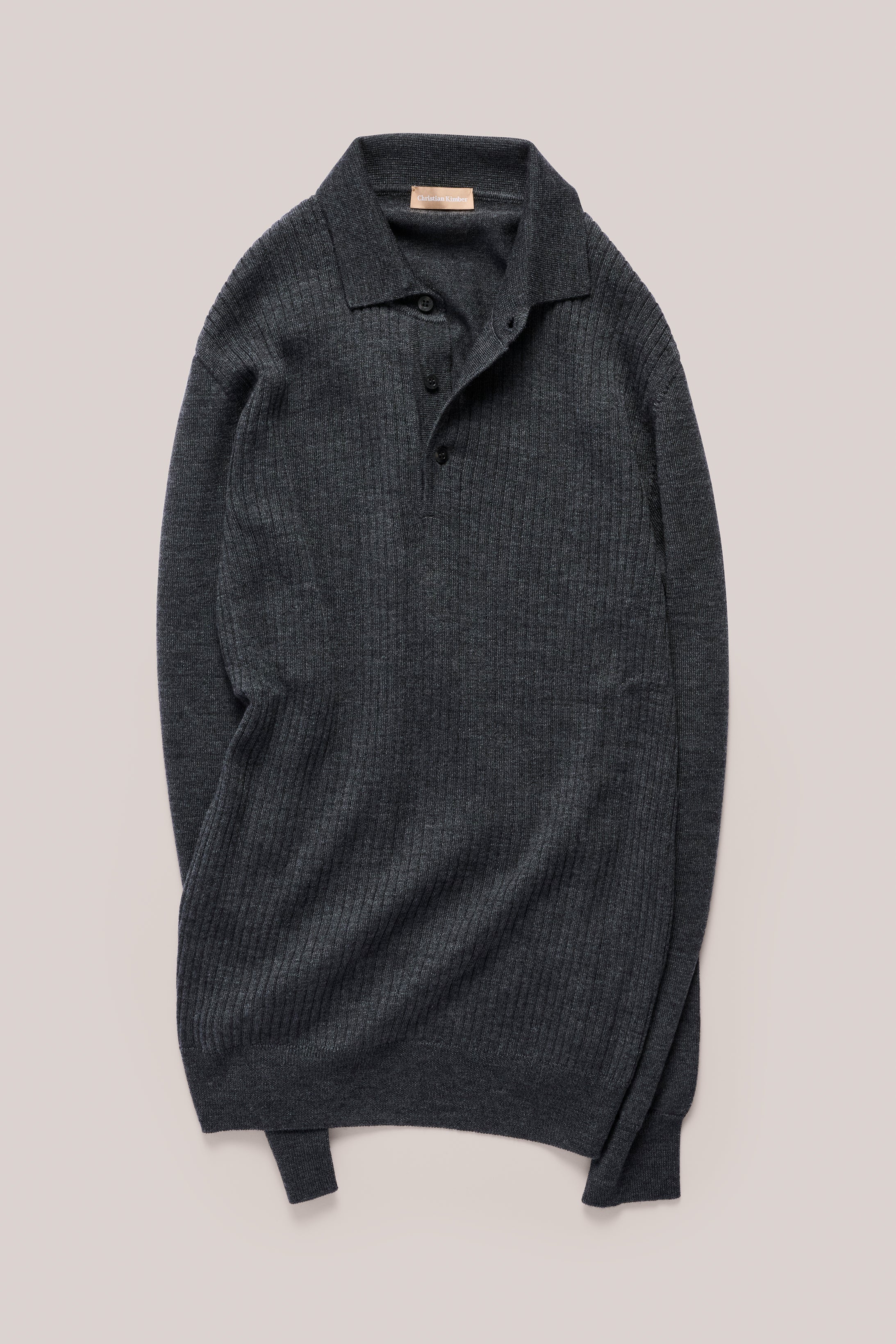 Hampden Merino Wool Long Sleeved Polo - Anthracite