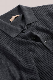 Hampden Merino Wool Long Sleeved Polo - Anthracite