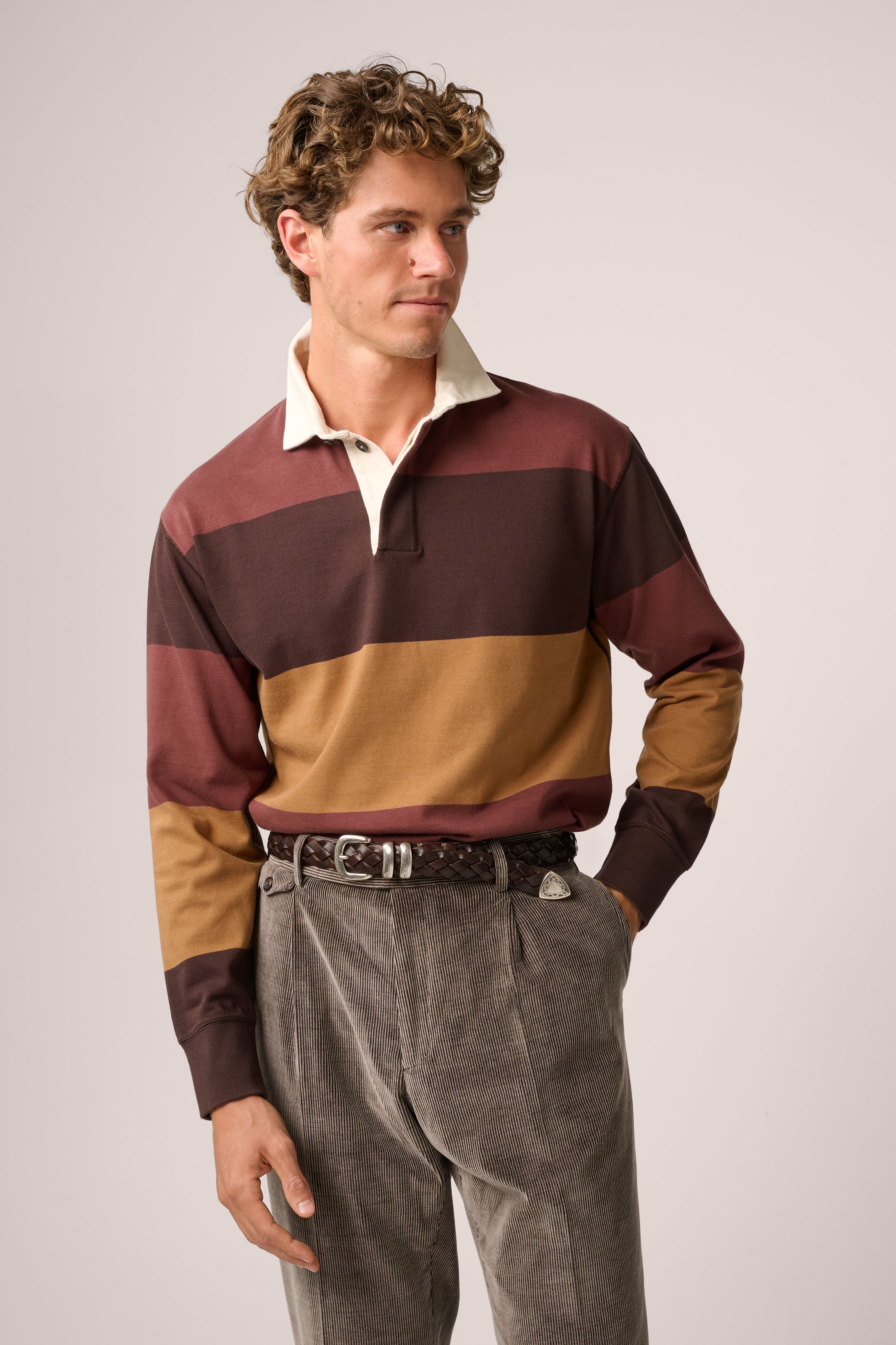Mornington Rugby Shirt - Cotton - Burgundy/Ochre/Chocolate
