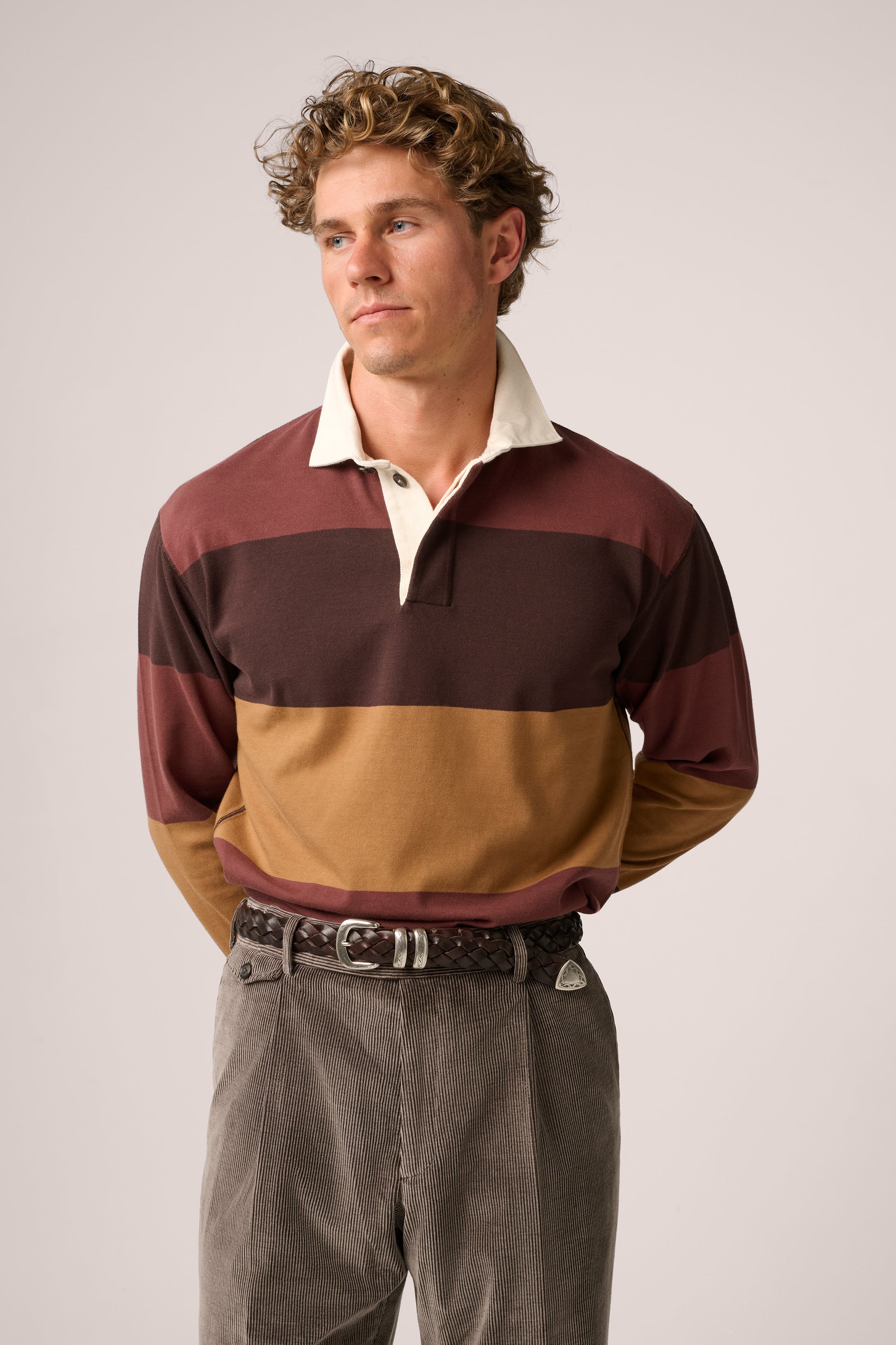 Mornington Rugby Shirt - Cotton - Burgundy/Ochre/Chocolate