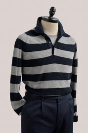 Raglan Polo Stripes - Navy and Grey