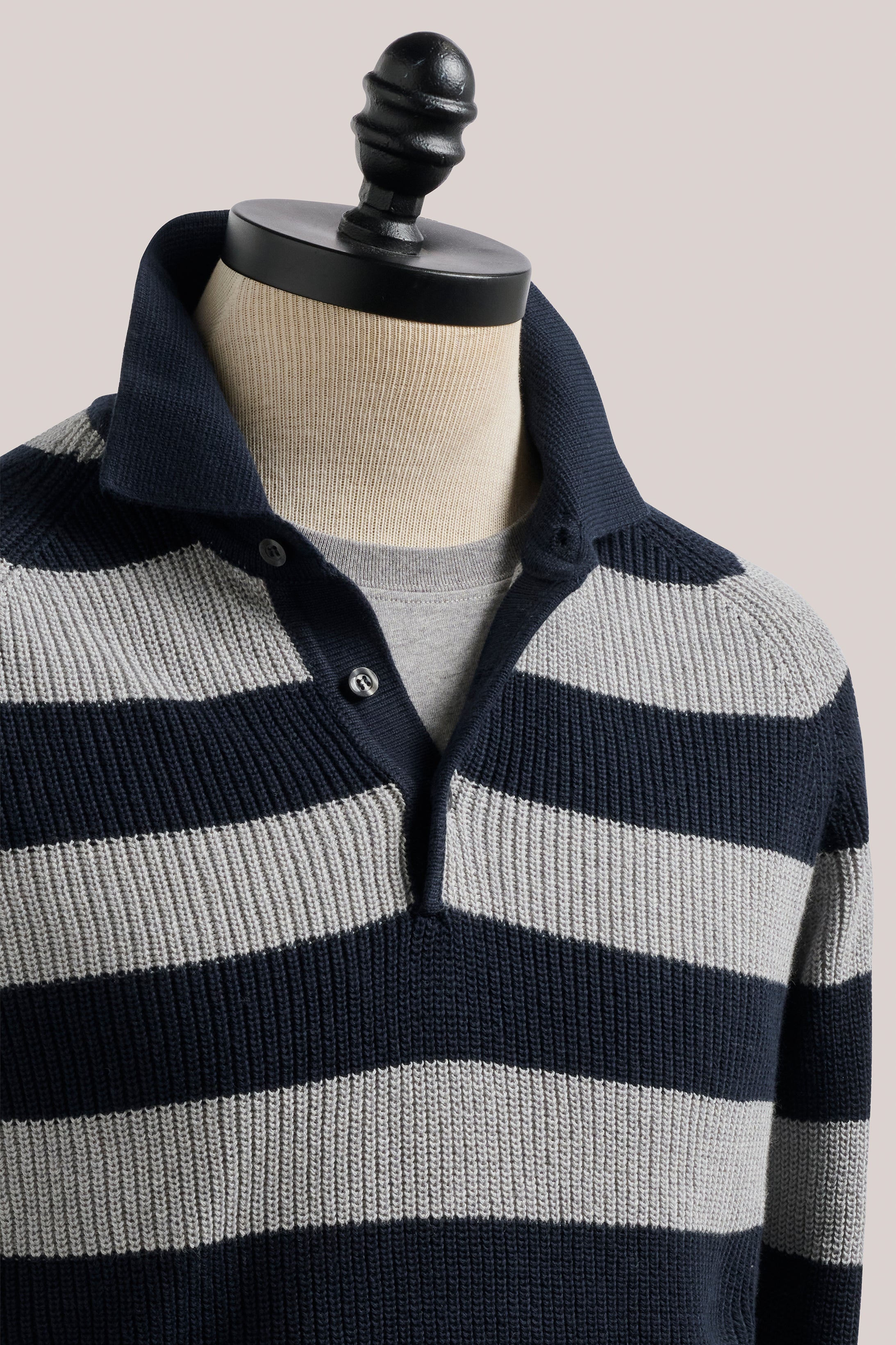 Raglan Polo Stripes - Navy and Grey