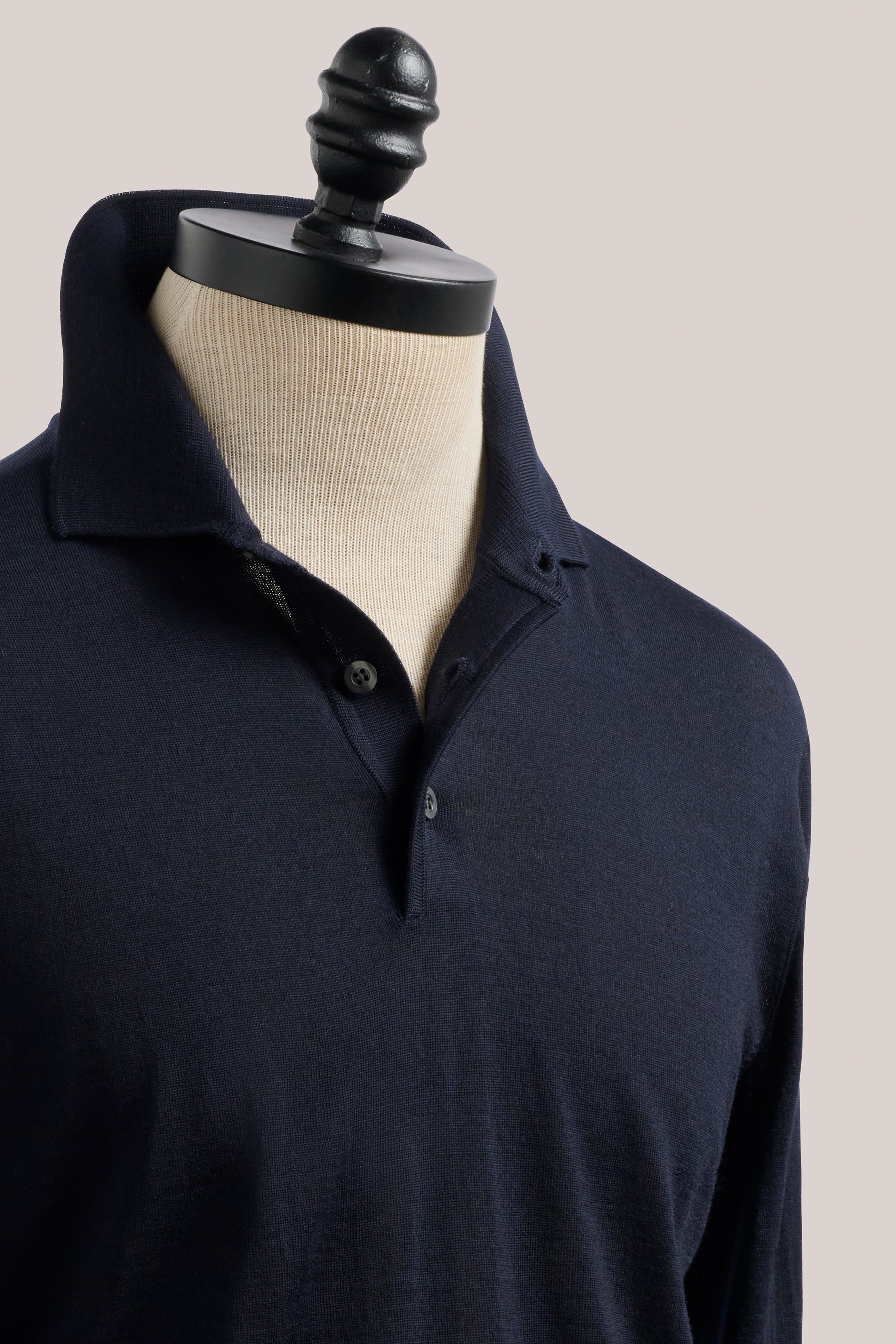 Rye Paperweight Merino Long Sleeve Polo - Noir