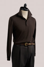 Rye Paperweight Merino Long Sleeve Polo - Espresso