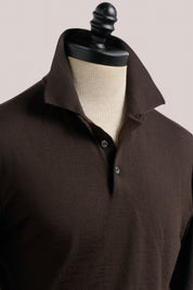 Rye Paperweight Merino Long Sleeve Polo - Espresso