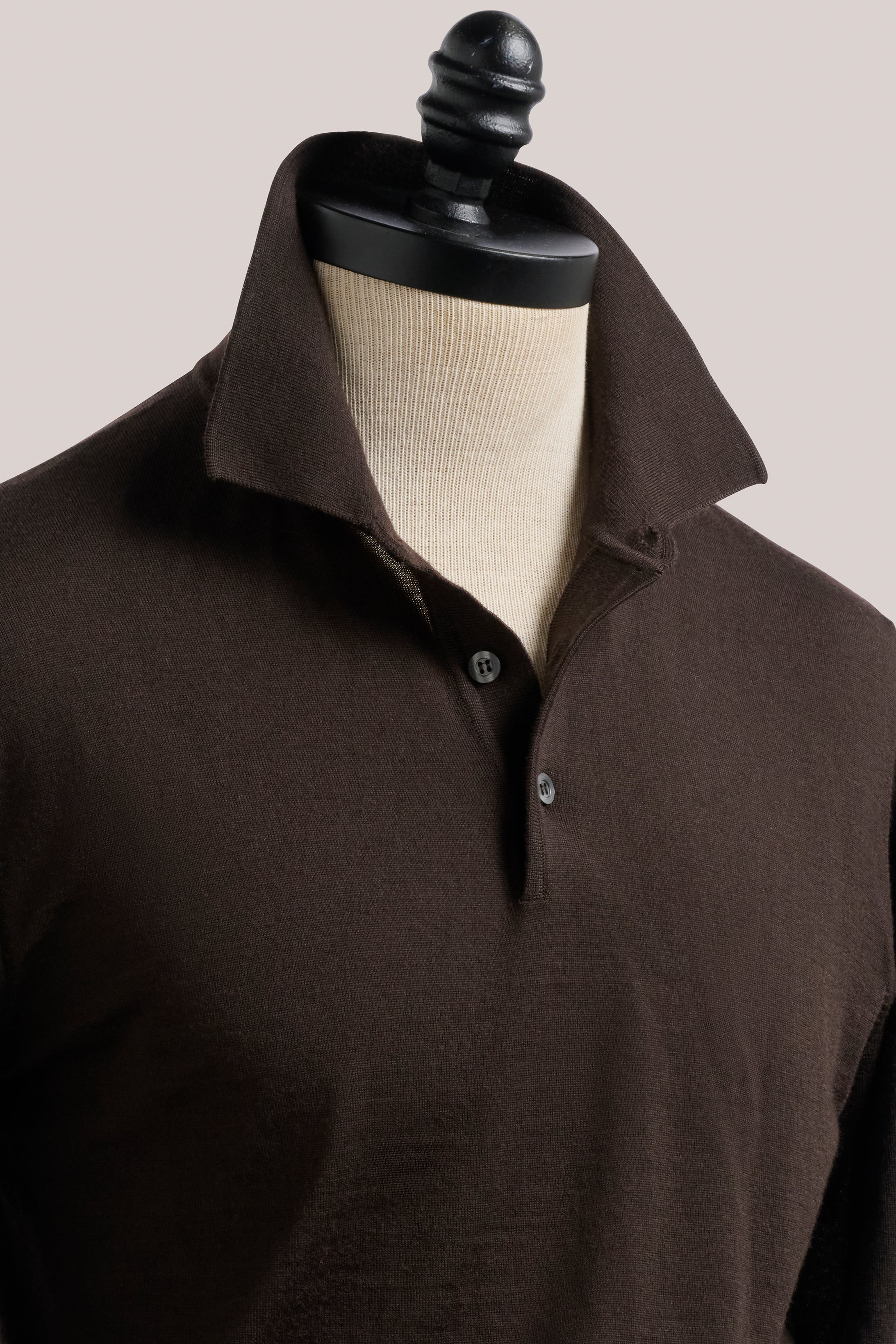 Rye Paperweight Merino Long Sleeve Polo - Espresso