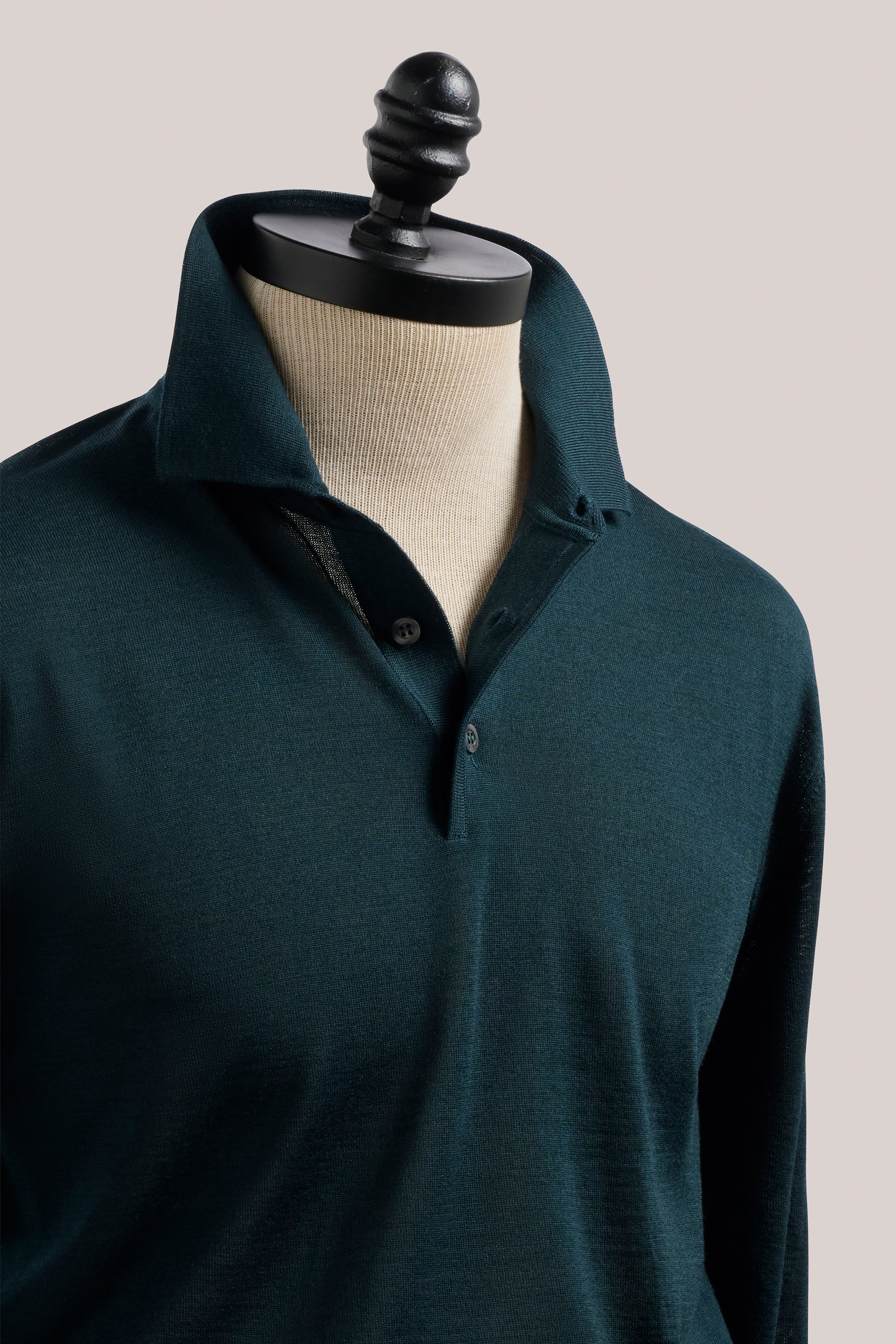 Rye Paperweight Merino Long Sleeve Polo - Forest